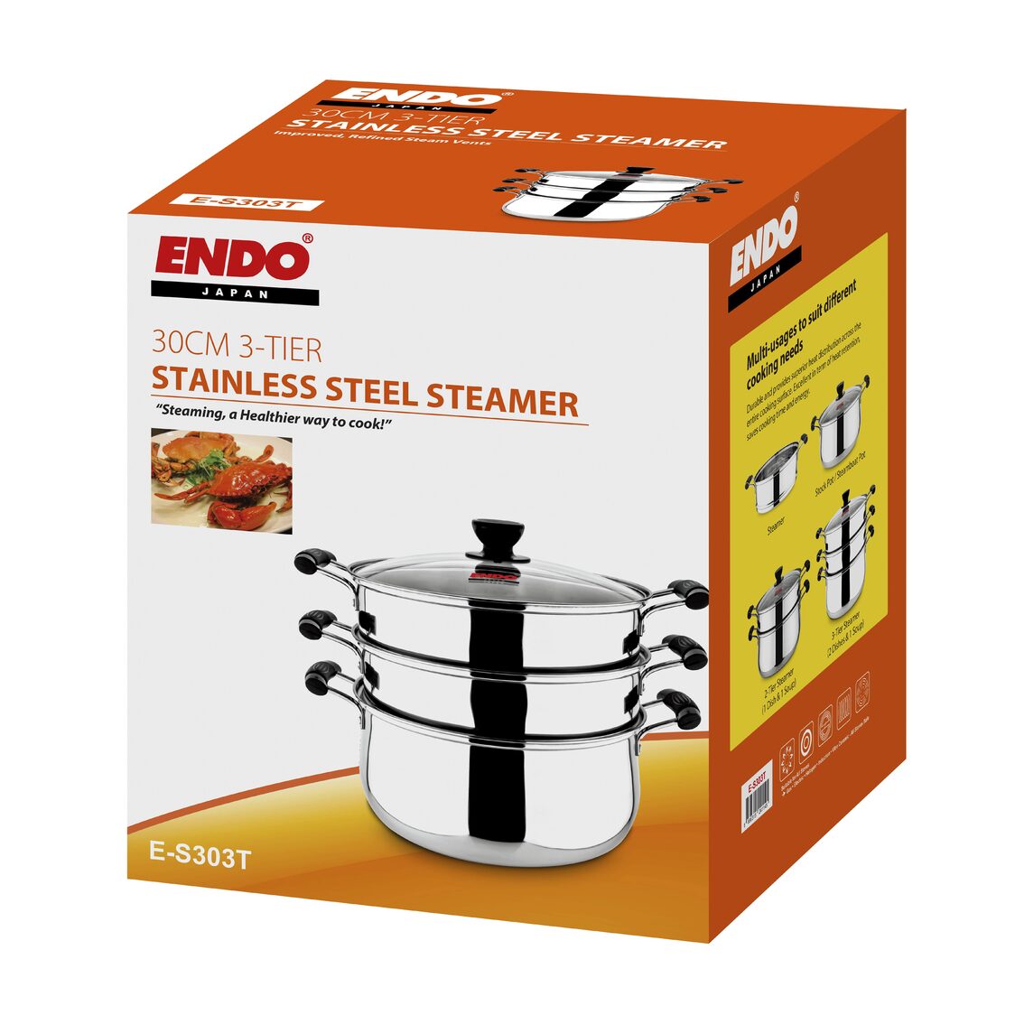 ENDO Stainless Steel Steamer 30cm 3-Tier (E-S303T)