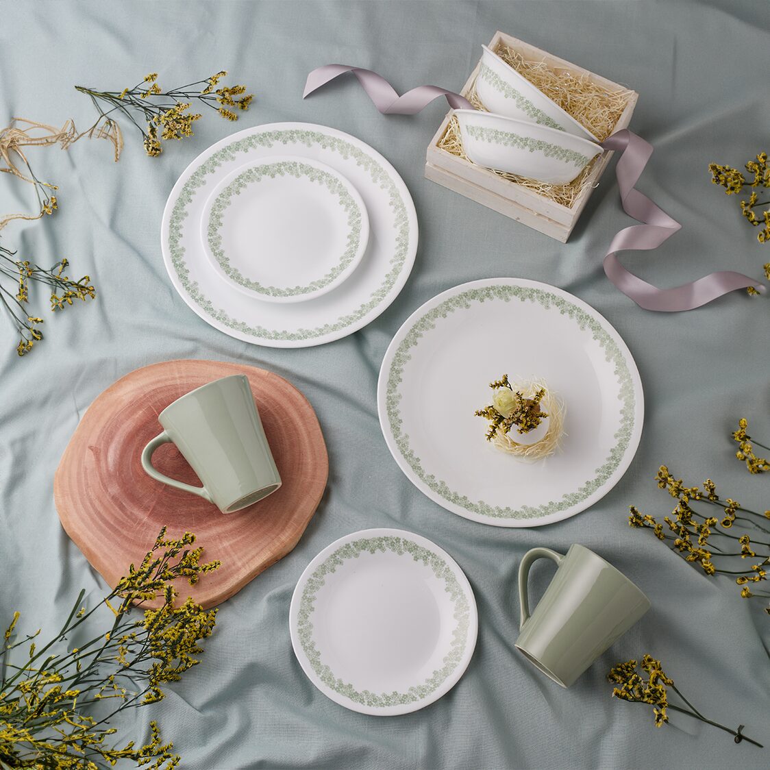 Corelle 16pc Dinner Set – Spring Blossom Mint