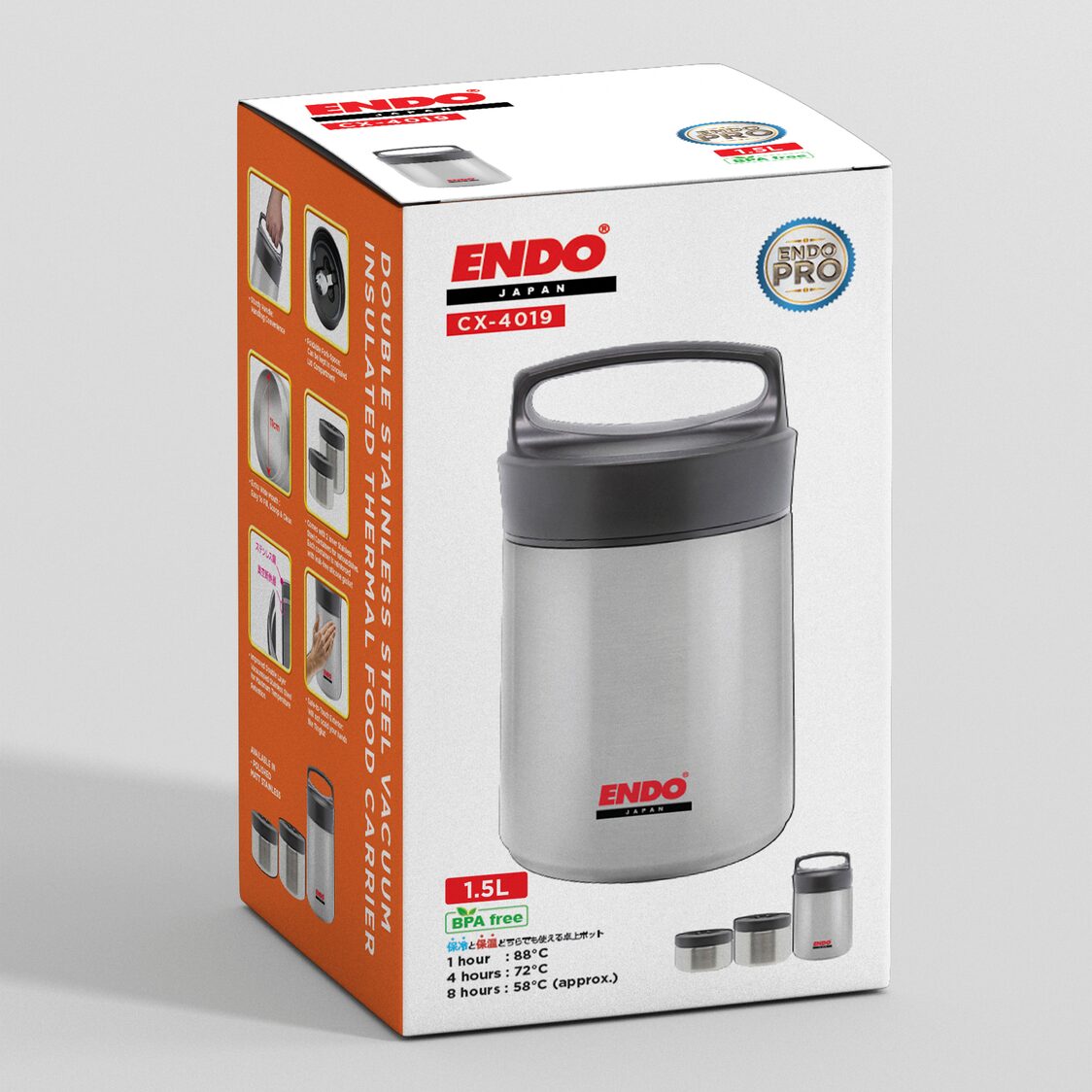 Endo-Pro Double Stainless Steel Thermal Food Carrier 1.5L (CX-4019)