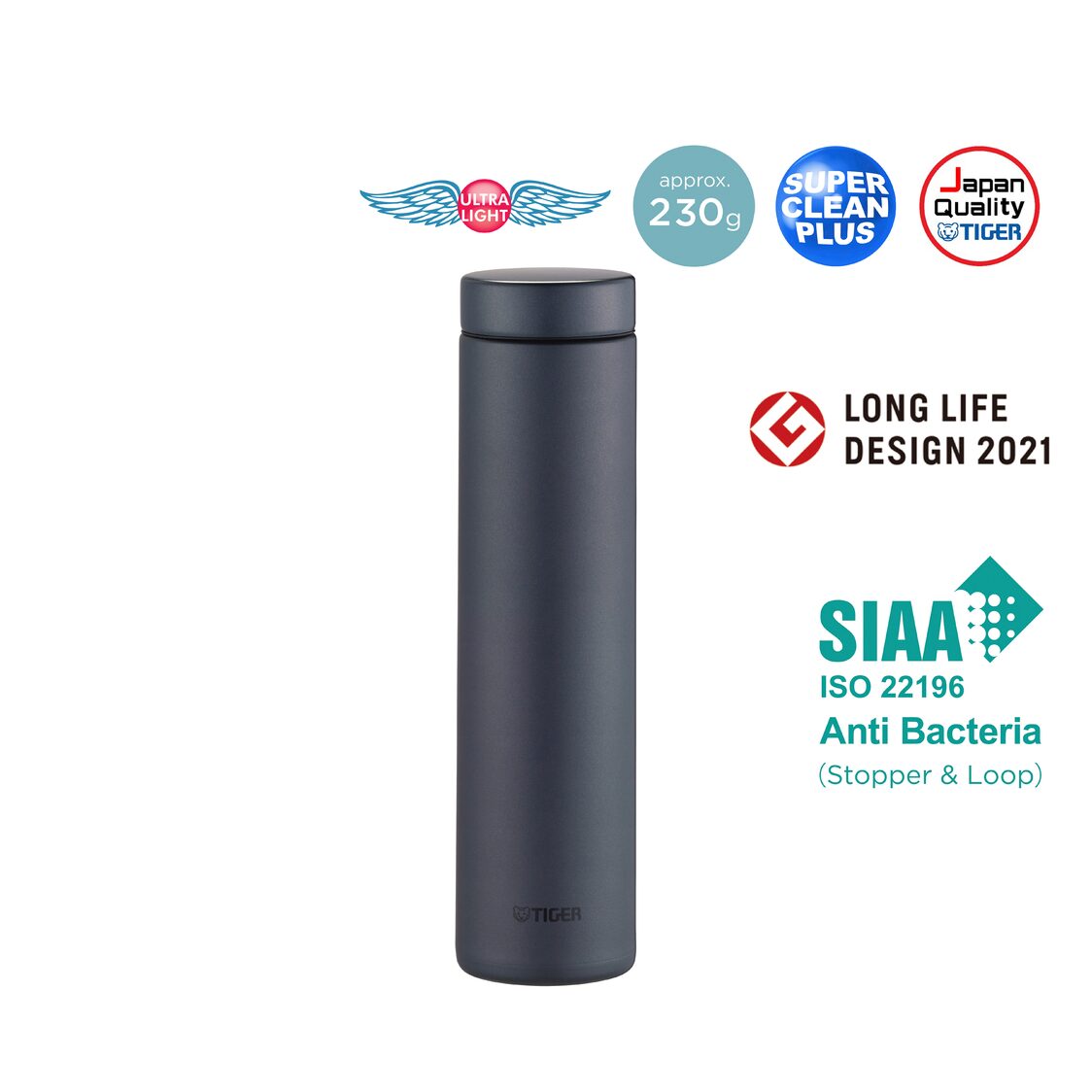 Tiger Anti-Bacteria Double Stainless Steel Thermal Mug 600ml - Steel Black (MMZ-K060 KS)