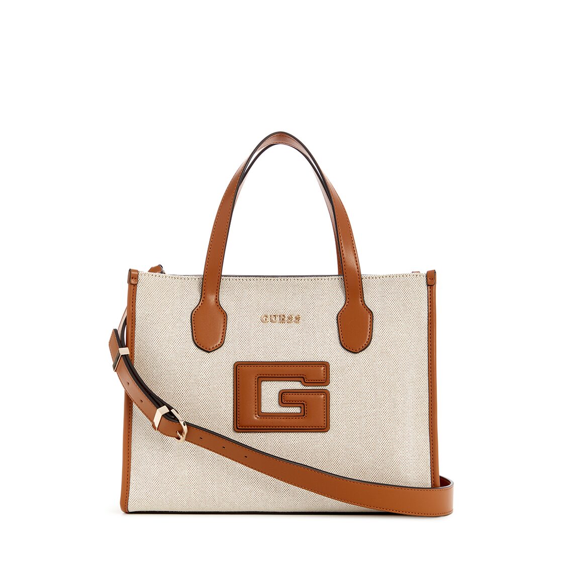 Guess G Status 2 Compartment Tote - Natural/Cognac