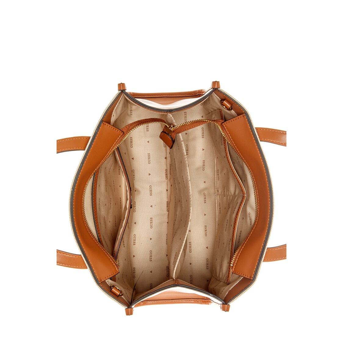 Guess G Status 2 Compartment Tote - Natural/Cognac