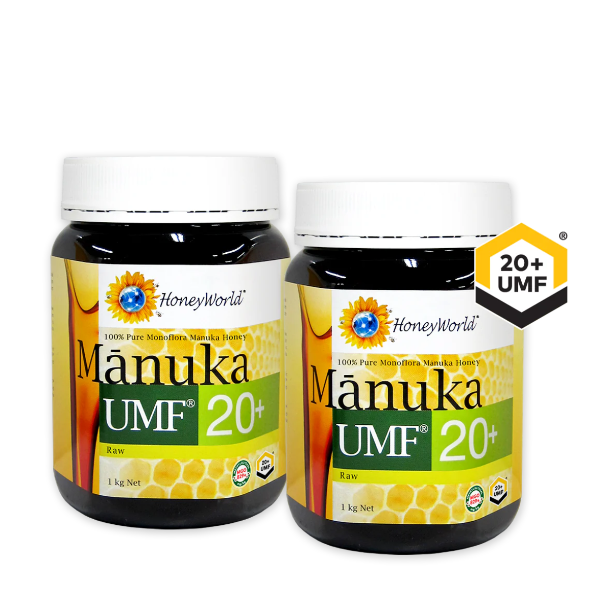 Honeyworld Raw Manuka Honey UMF20+ 1kg (2 Bottles)