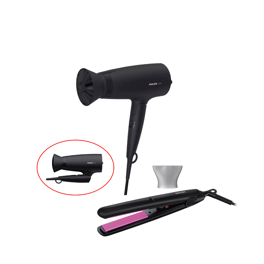 Philips 1600W 3000 Series Hair Dryer & 210°c Straightcare Essential Straightener Set