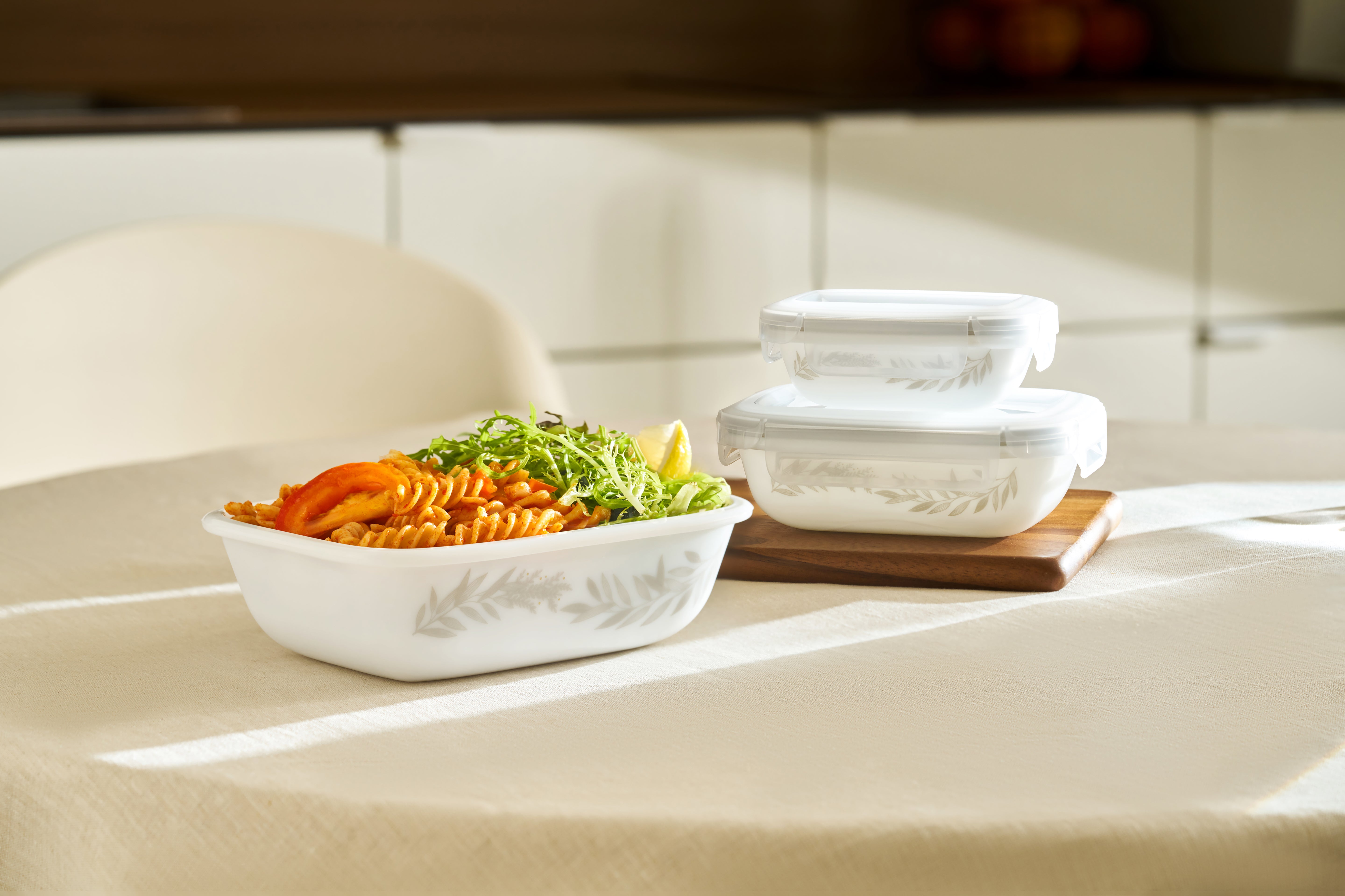 Corelle Coordinates 3pc Milk Glass Storage Set