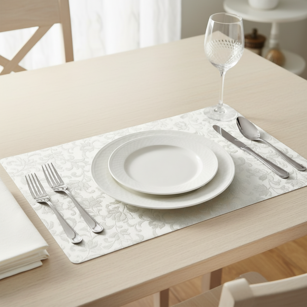 Rapee Ember Embossed PU Placemat – 30 x 45 cm – White