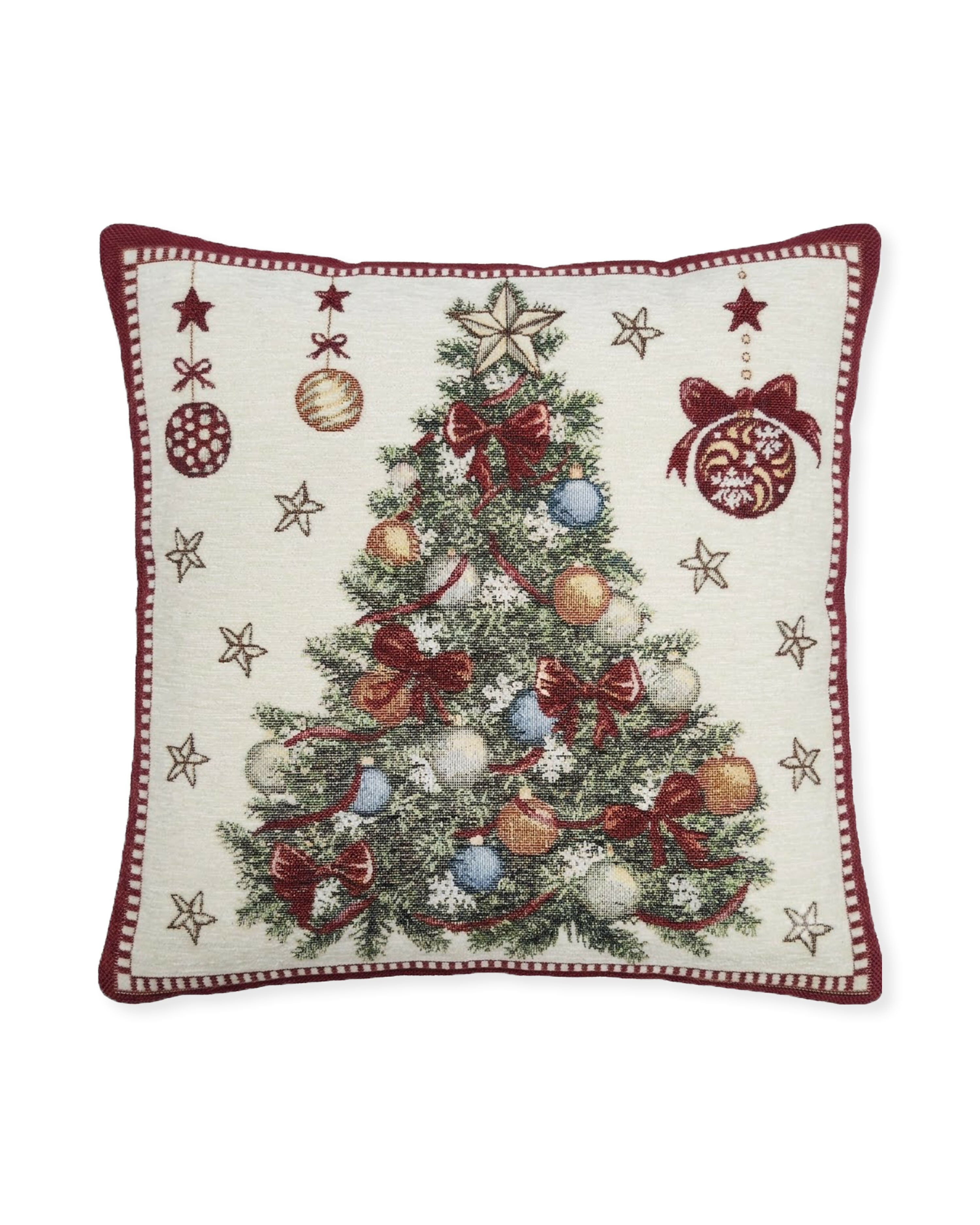 Rapee Frame Christmas Tree Woven on Chenille Cushion Cover – 45 x 45 cm – Natural