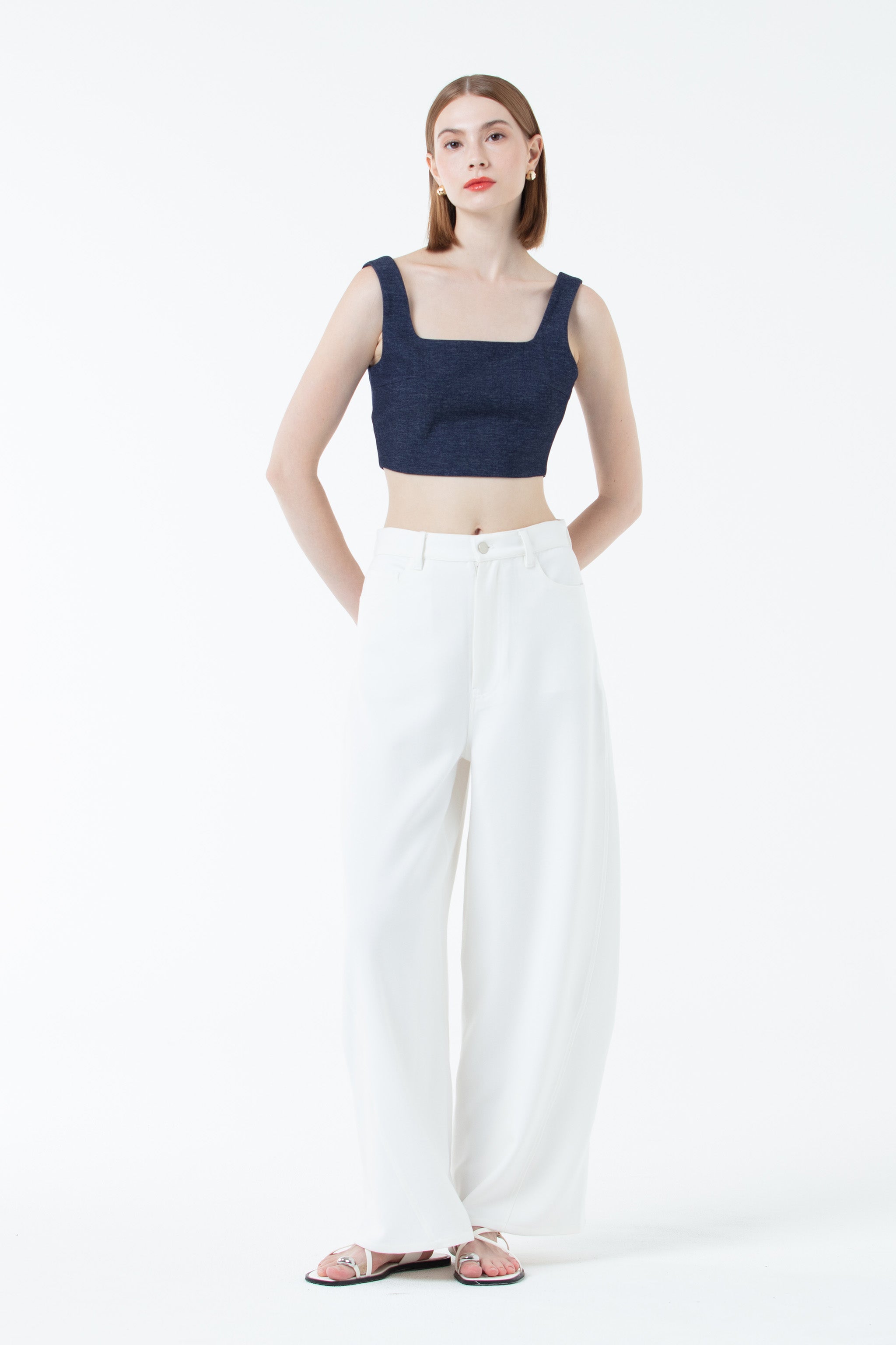 K/Woods Square Neck Cropped Top - Navy