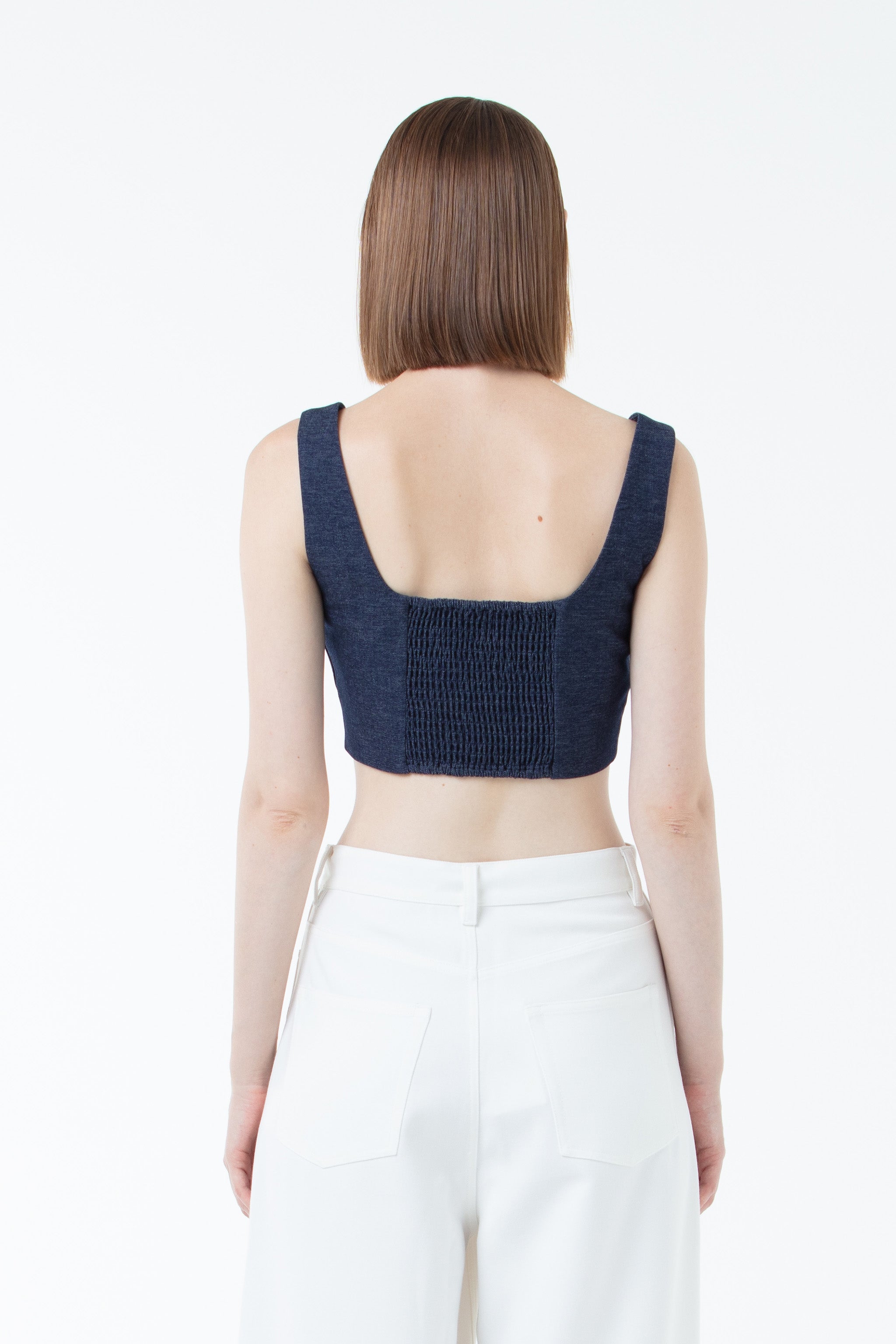 K/Woods Square Neck Cropped Top - Navy