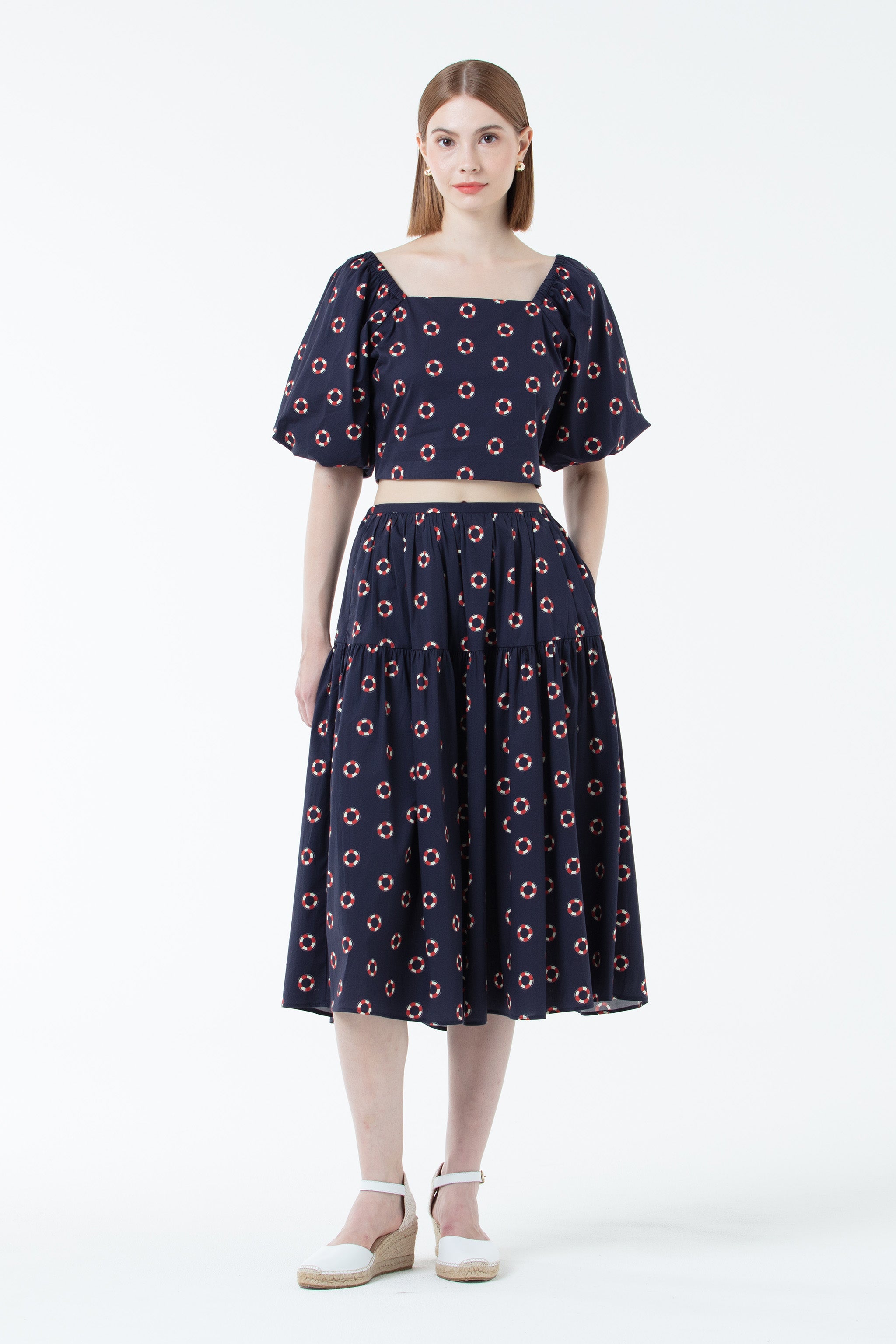 K/Woods Bloom Puff Sleeve Cropped Top - Printed