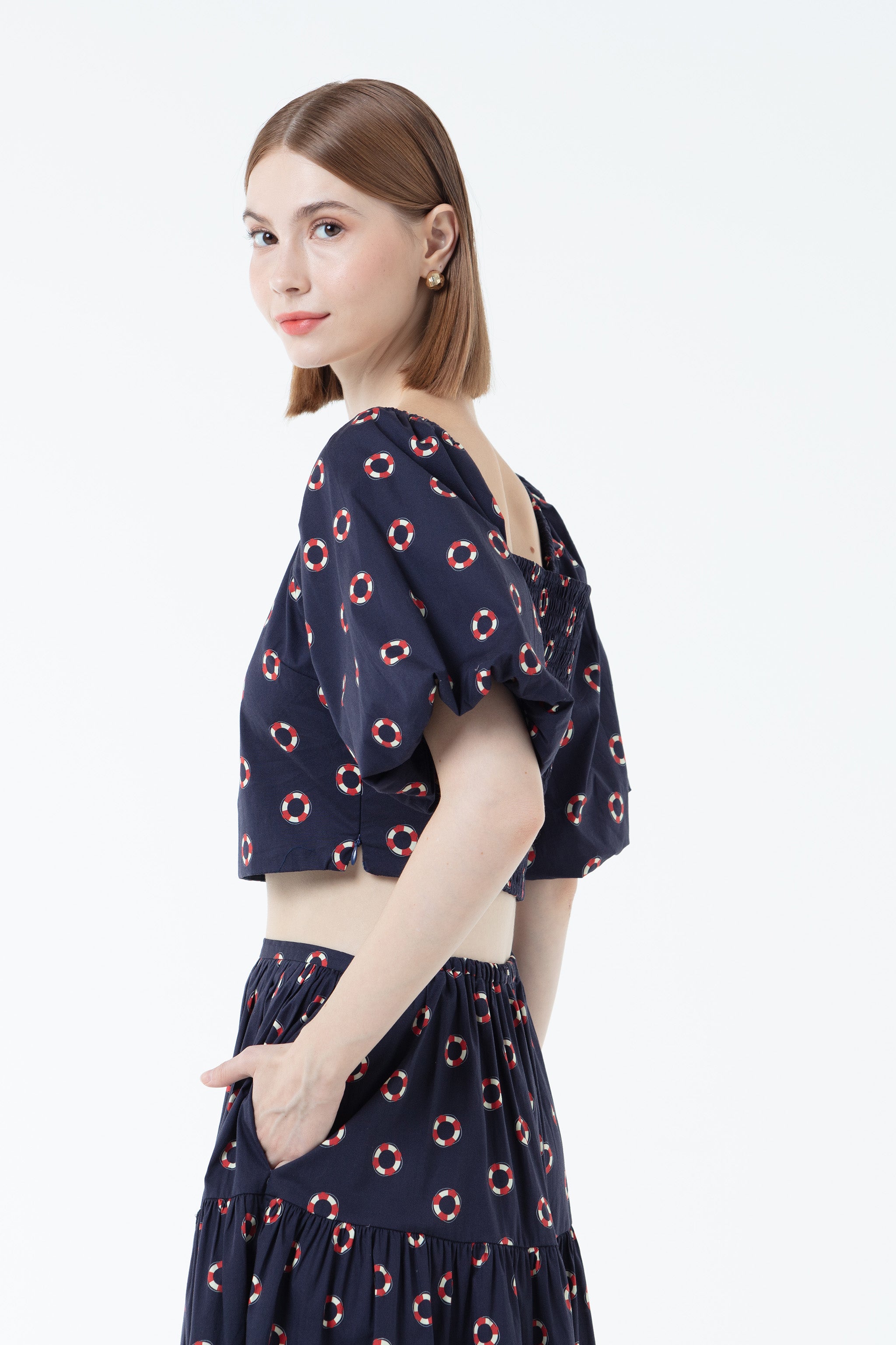K/Woods Bloom Puff Sleeve Cropped Top - Printed