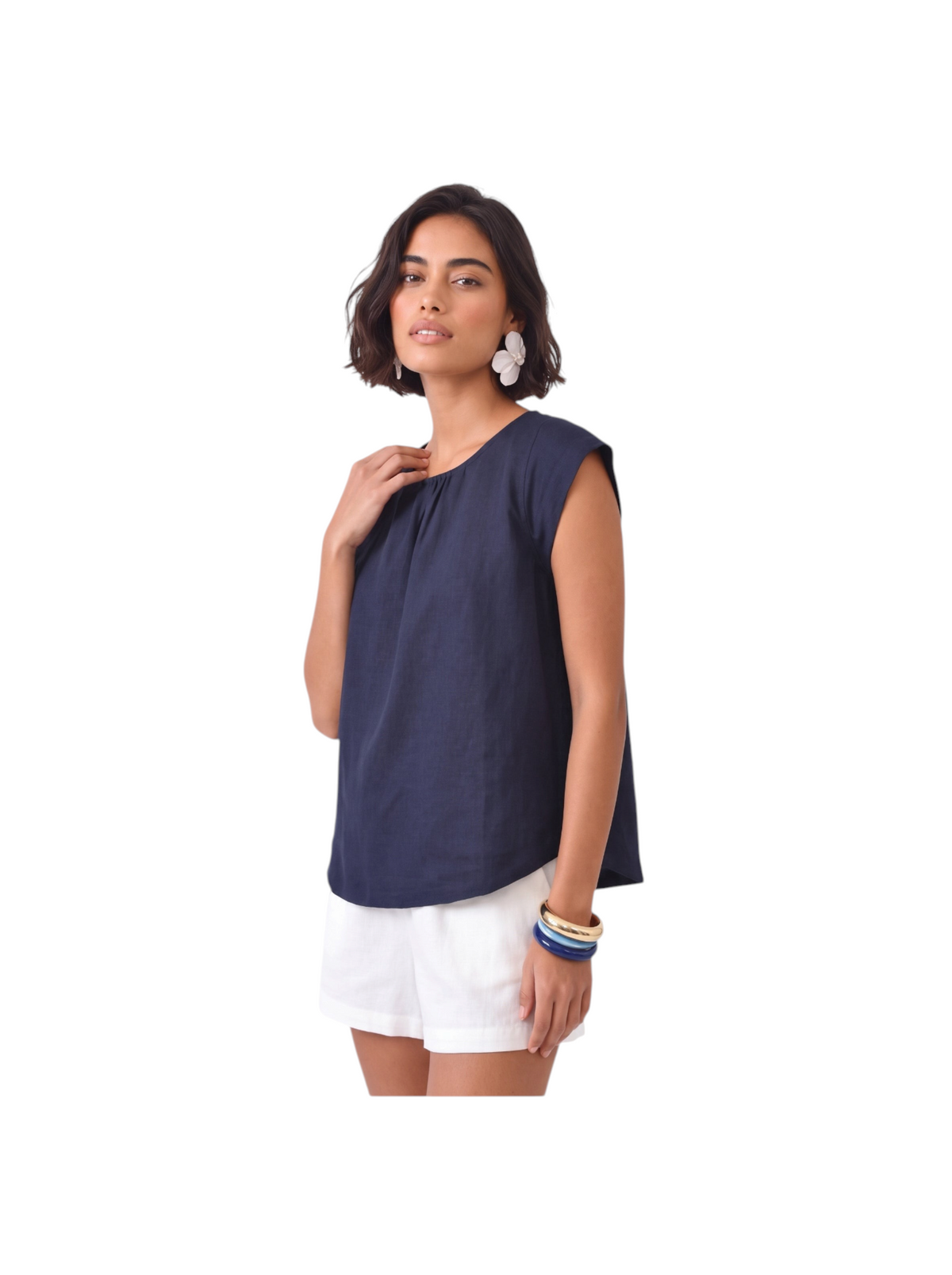 Metro Singapore Departmental Store - Celebrating 69 Years in SG K/Woods Ember top in navy with cap sleeves and gathers