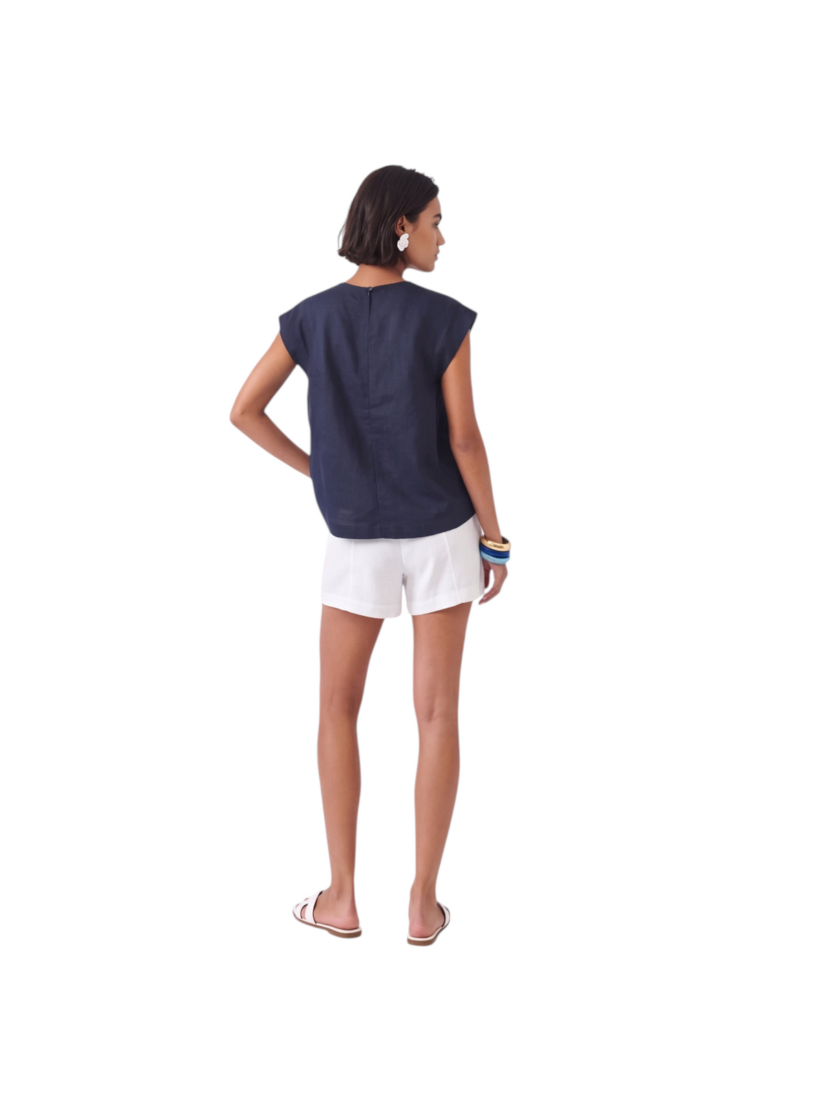 Metro Singapore Departmental Store - Celebrating 69 Years in SG K/Woods Ember top in navy with cap sleeves and back view