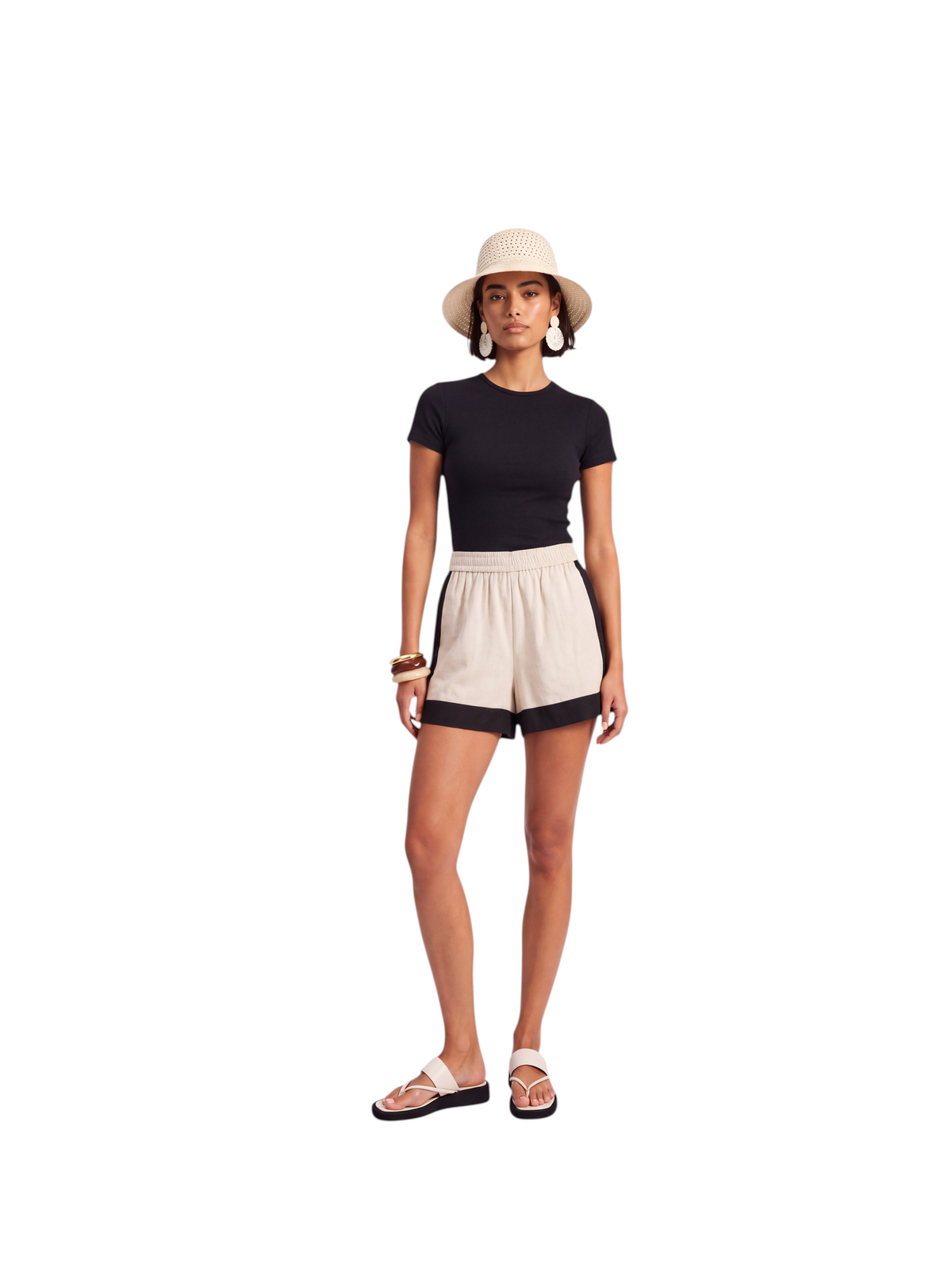 Model wearing K/Woods Women's Contour Panel Shorts from Metro Singapore Departmental Store - Celebrating 69 Years in SG