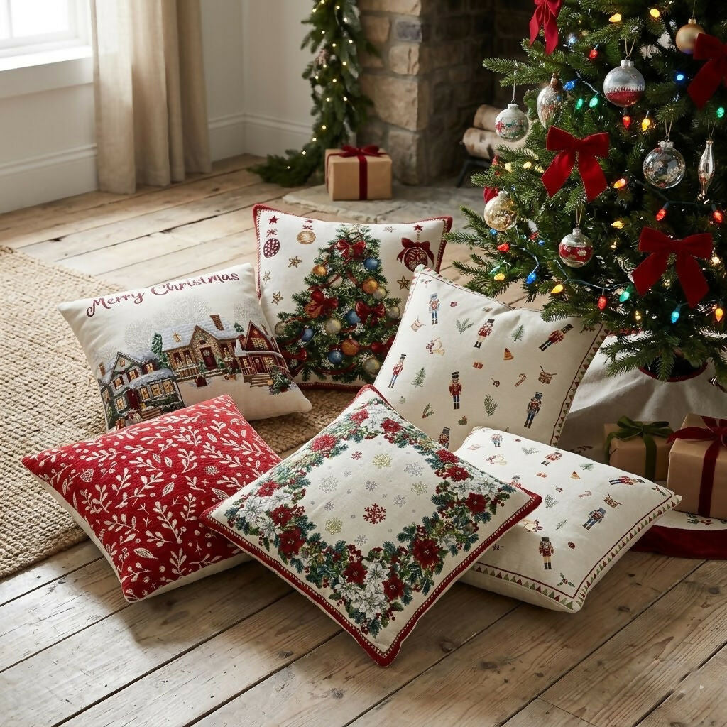 Rapee Frame Christmas Tree Woven on Chenille Cushion Cover – 45 x 45 cm – Natural