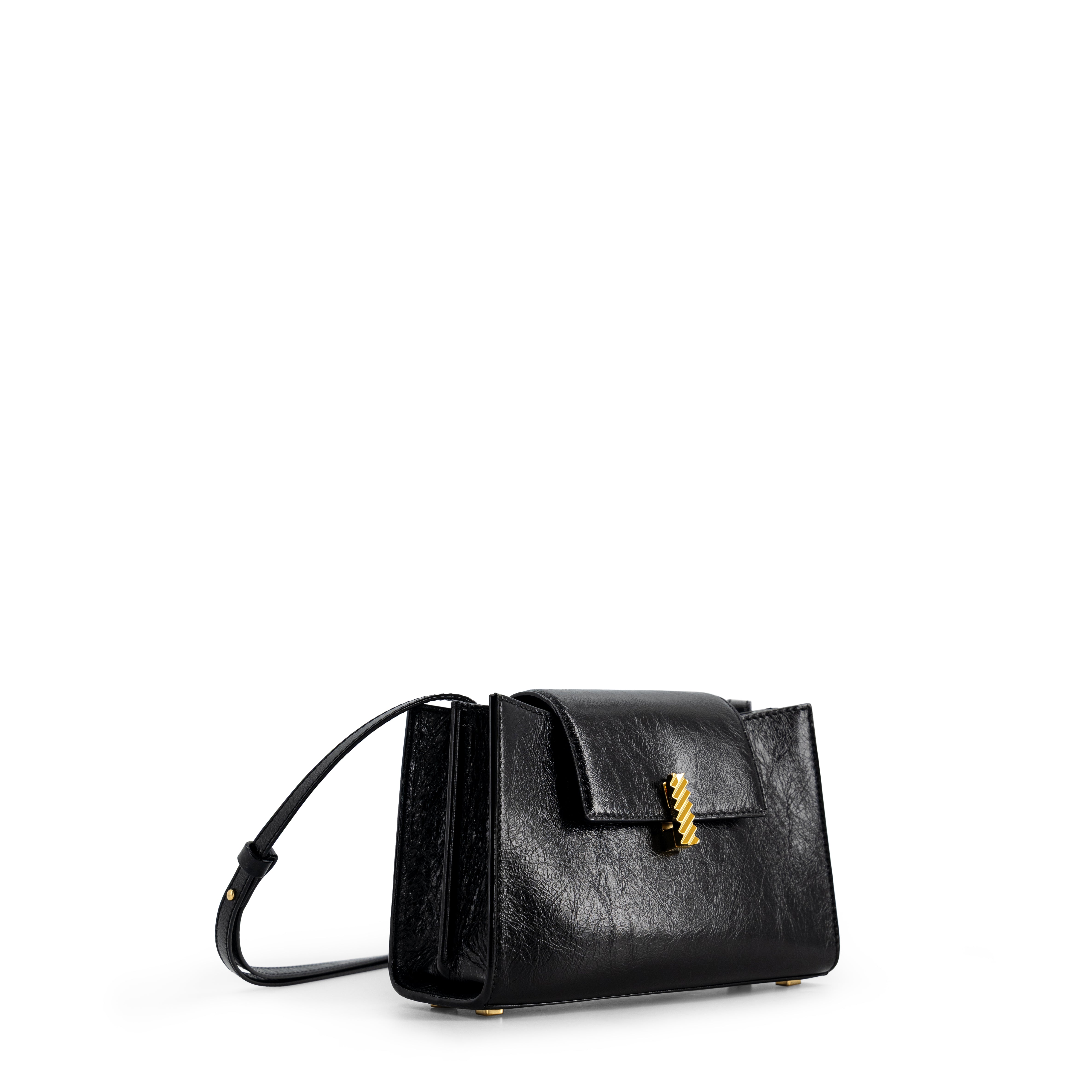 Mlouye Mini Isla Crossbody Leather Crinkled Black