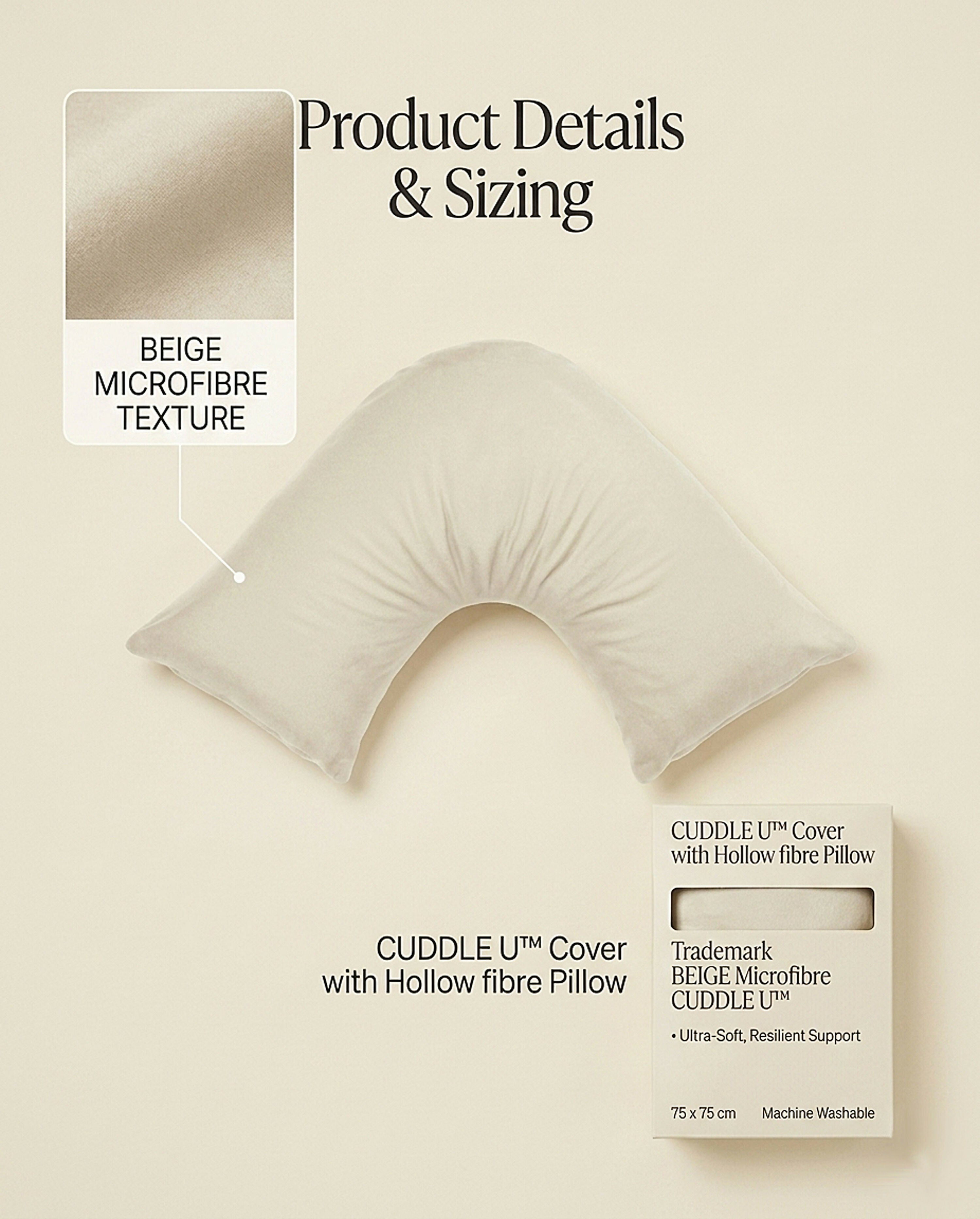 Rapee CUDDLE U™ V-Shape Pillow & Microfibre Cover Set – 75 x 75 cm – Beige