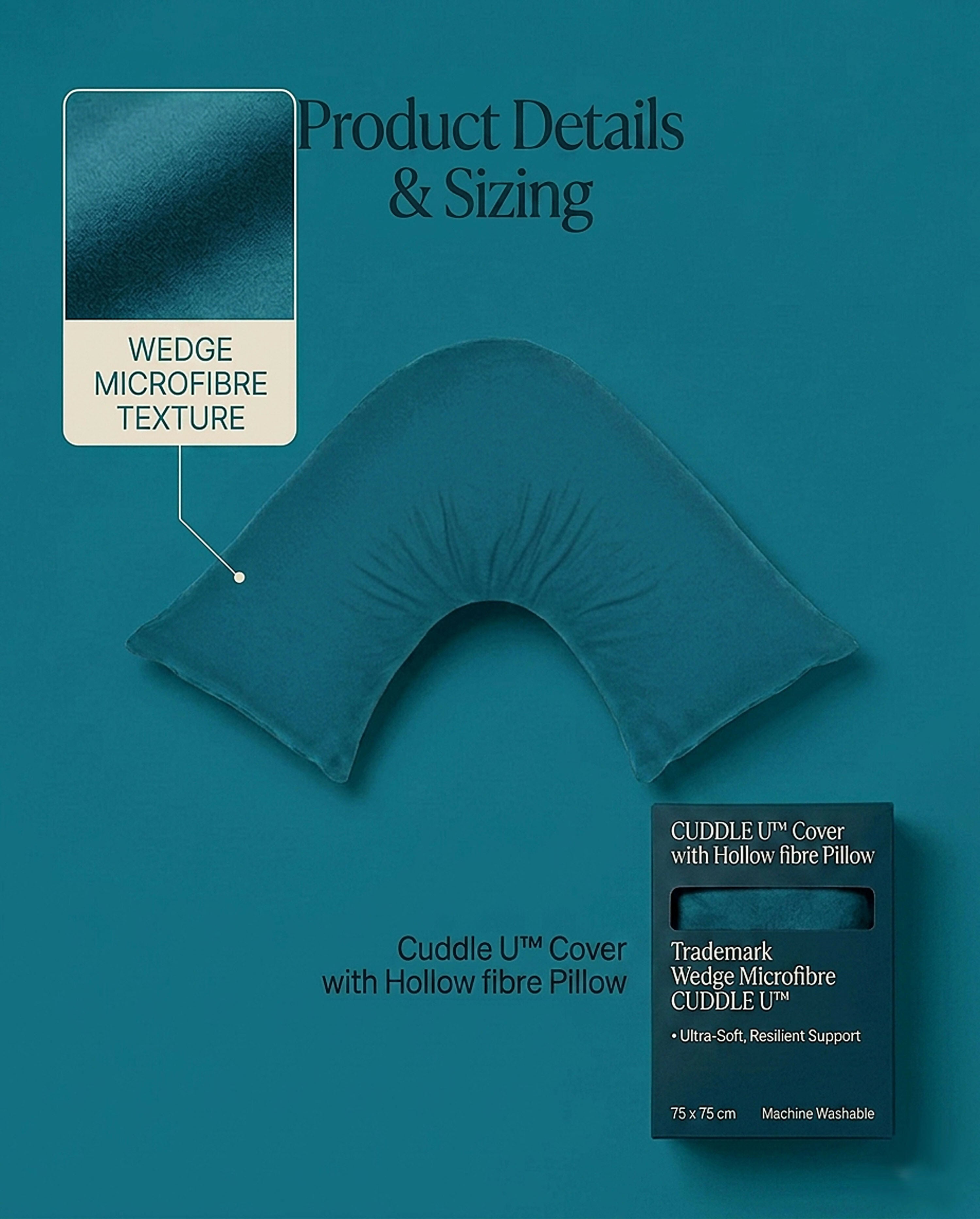 Rapee CUDDLE U™ V-Shape Pillow & Microfibre Cover Set – 75 x 75 cm – Wedge Blue