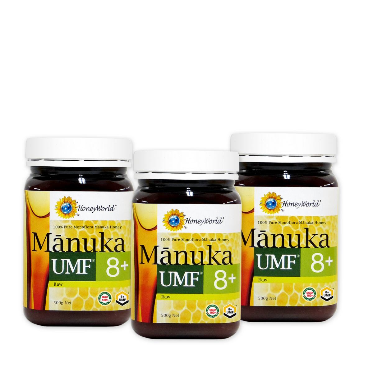 HoneyWorld®Raw Manuka UMF™ 8+ 500g (3 Bottles)
