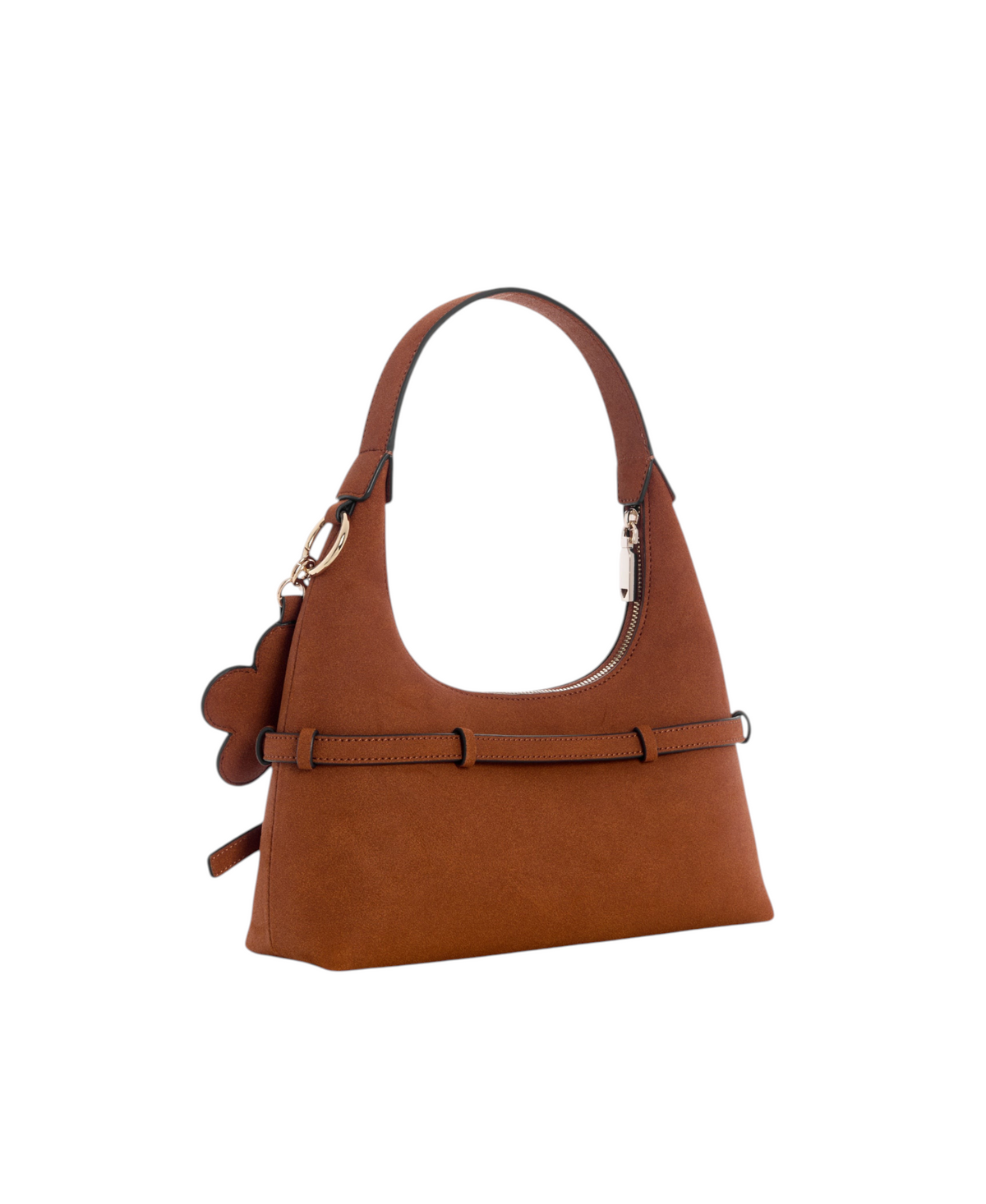 Guess Taylor Mini Hobo bag in brown suede with a chic silhouette and decorative charm from Metro Singapore Departmental Store - Celebrating 69 Years in SG