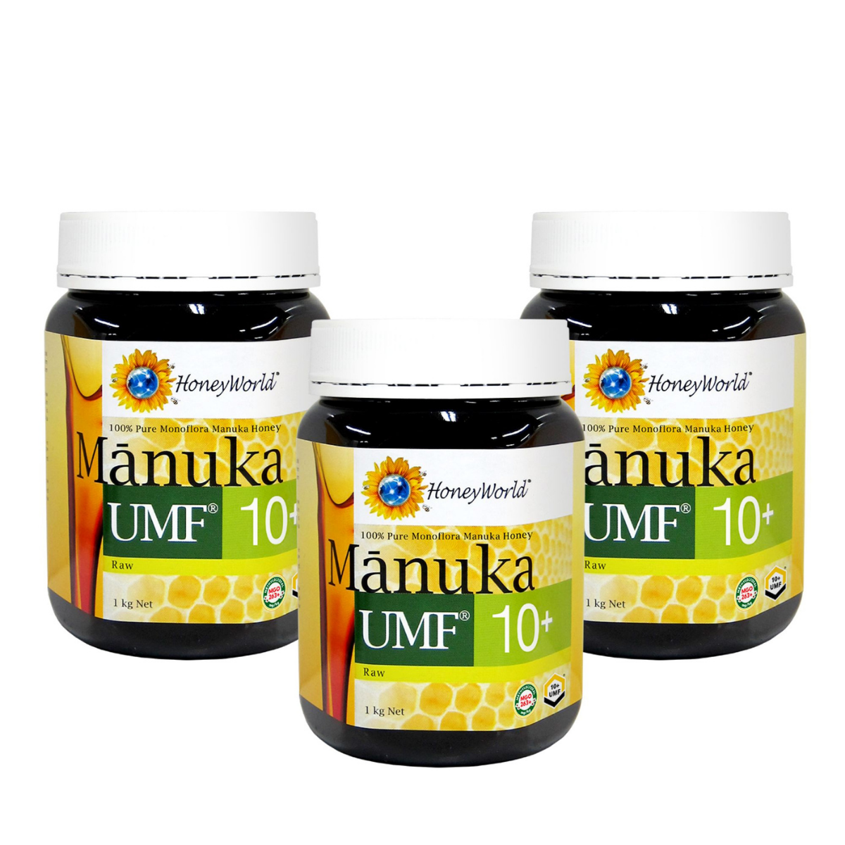 Honeyworld Raw Manuka Honey UMF10+ 1KG (3 Bottles)