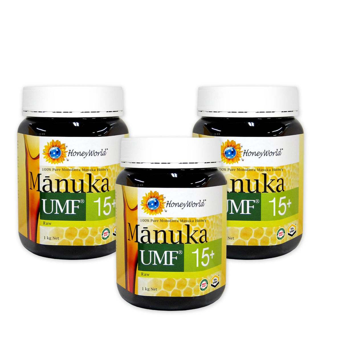 Honeyworld Raw Manuka Honey UMF15+ 1KG (3 Bottles)