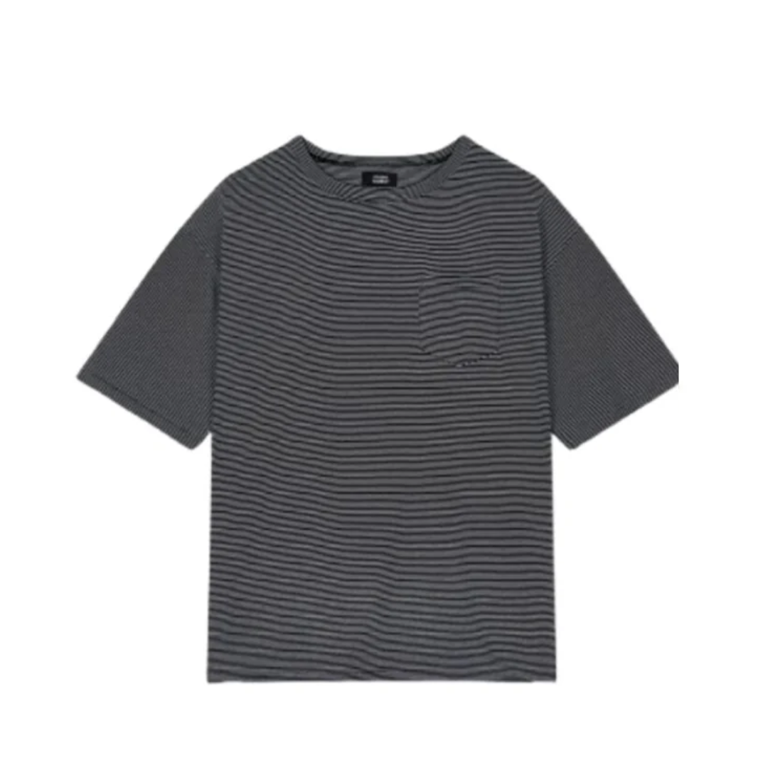 Studio Tomboy Hem String One Pocket Stripe T-Shirt Black