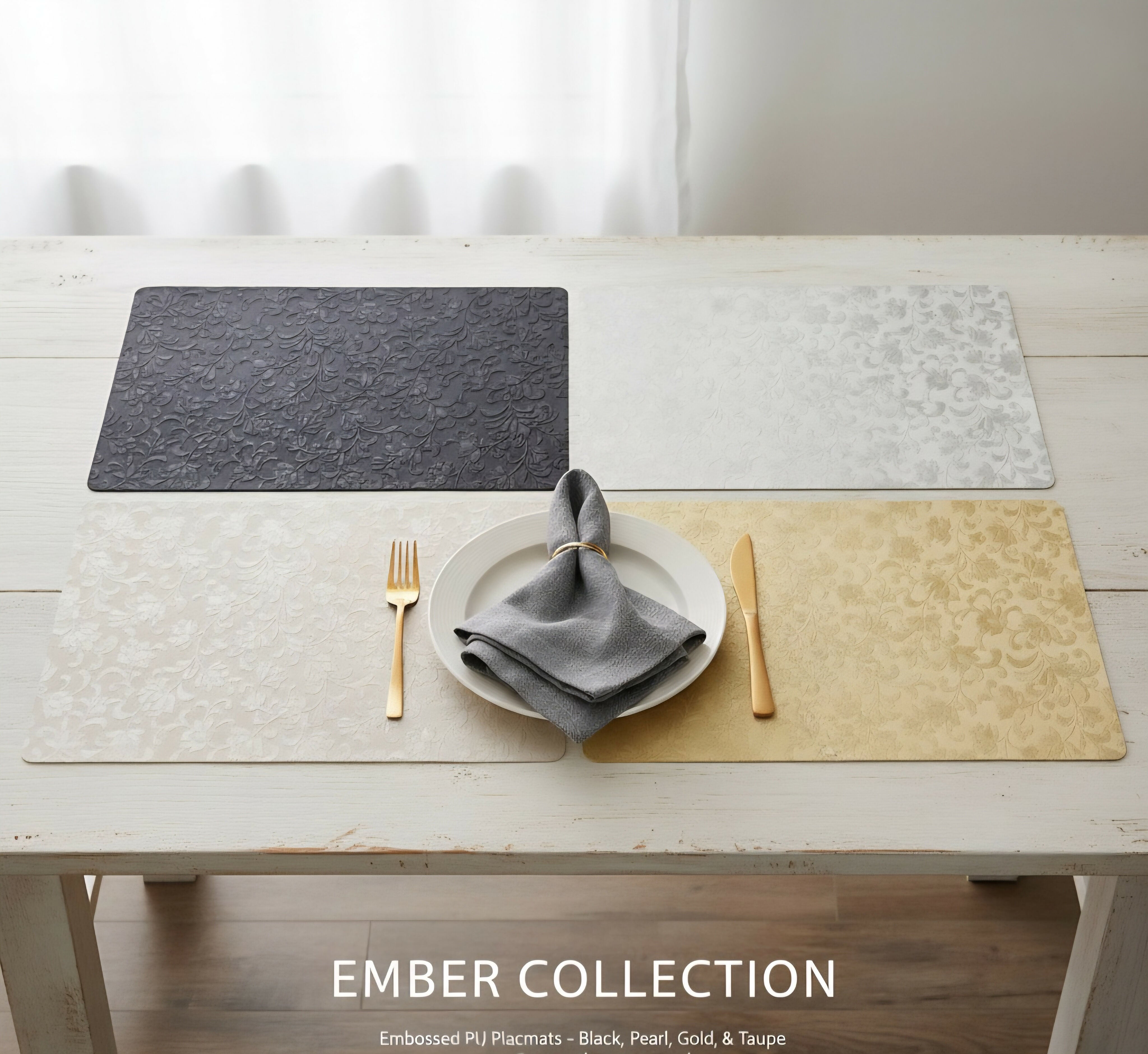 Rapee Ember Embossed PU Placemat – 30 x 45 cm – White