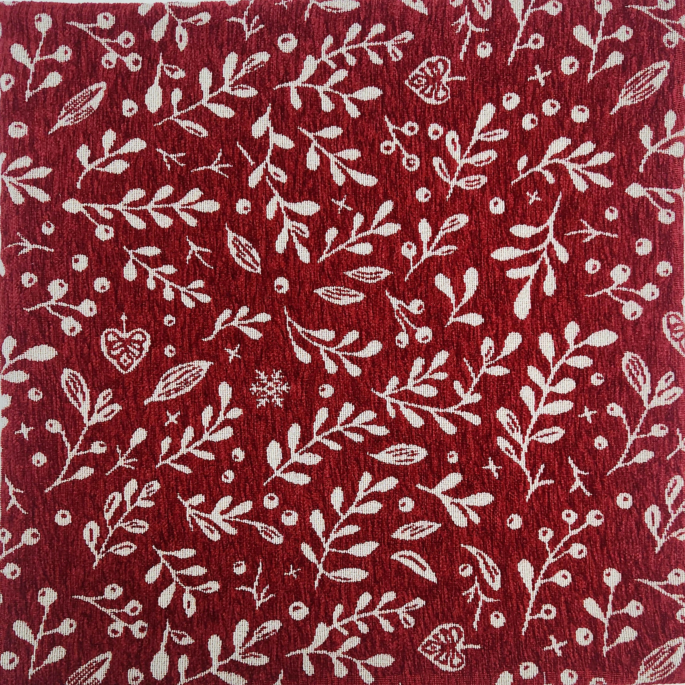 Rapee Joy Hollyberry Woven on Red Chenille Table Runner with Straight Ends – 33 x 180 cm – Red