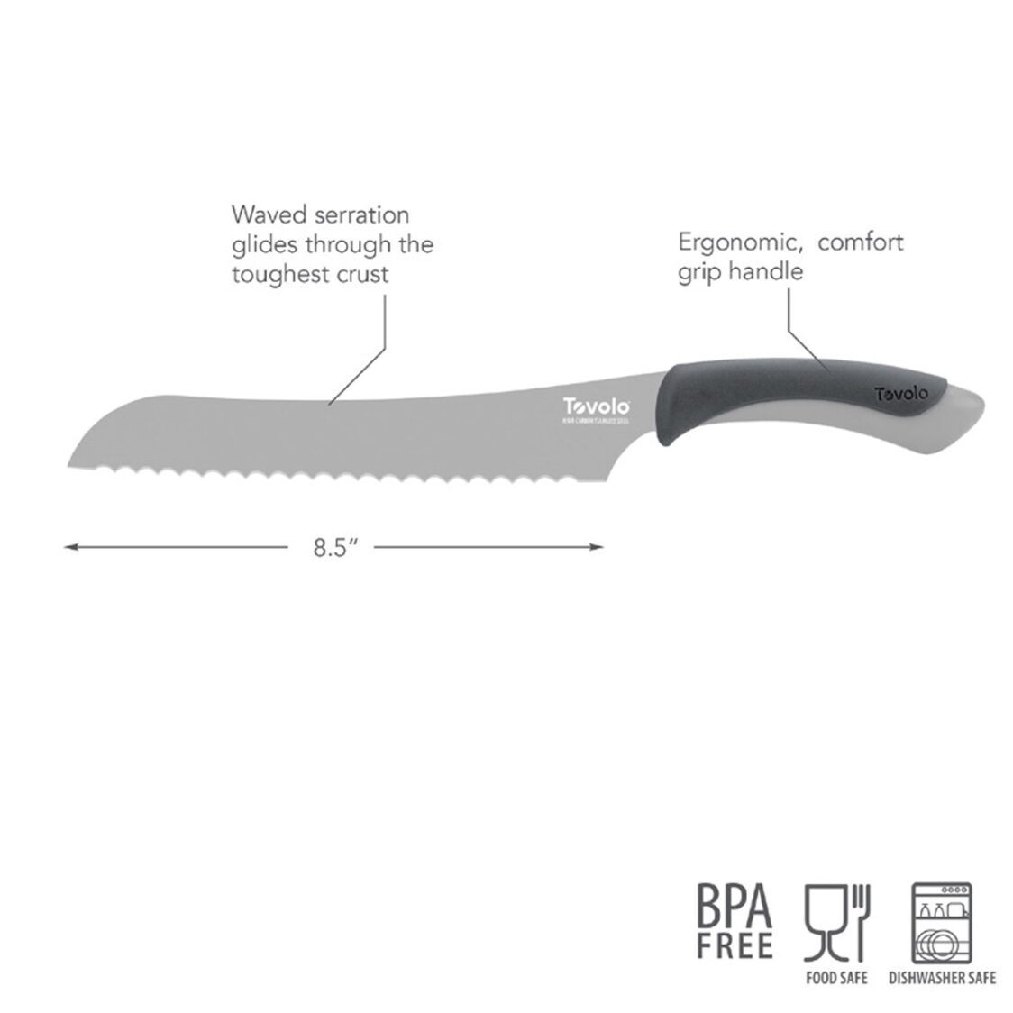 Tovolo Comfort Grip 8.5" Bread Knife Oyster Gray