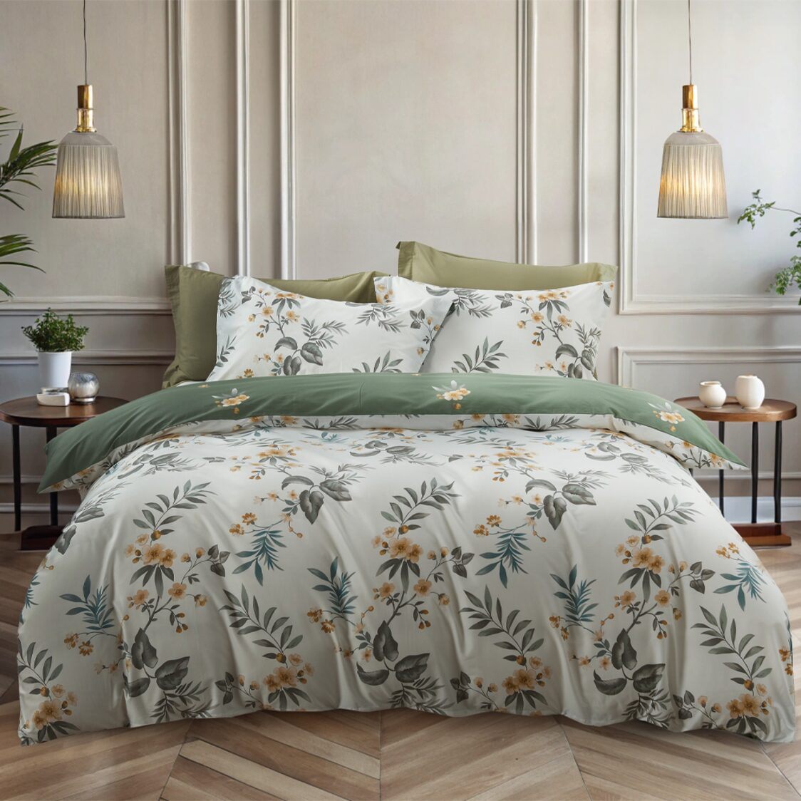 Marie Claire Lumine Printed Bed Set - Olive