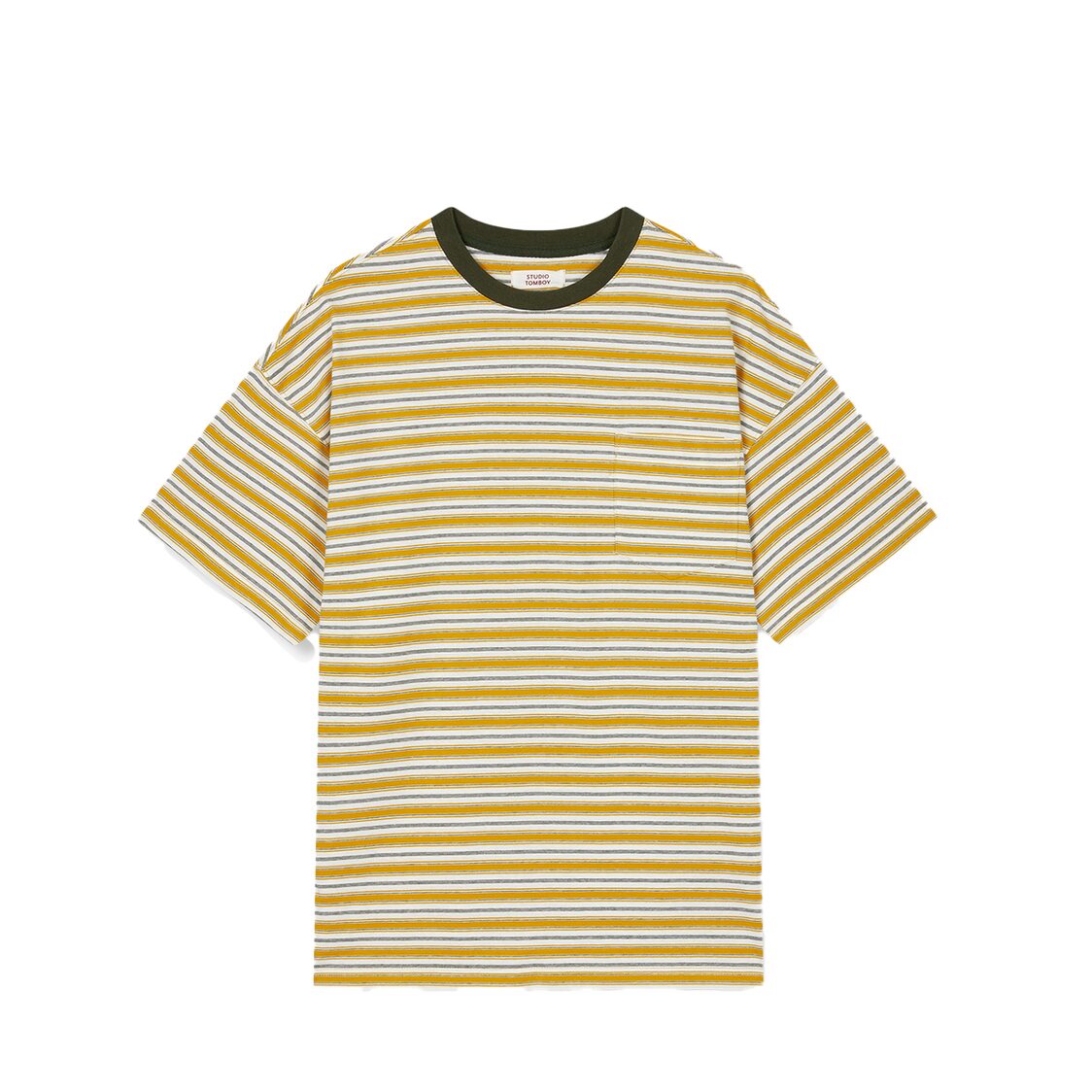 Studio Tomboy Stripe Pocket Short Sleeve T-Shirt Mustard