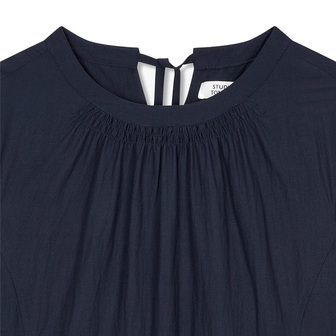 Studio Tomboy Shirring Volume Ribbon Dress Navy