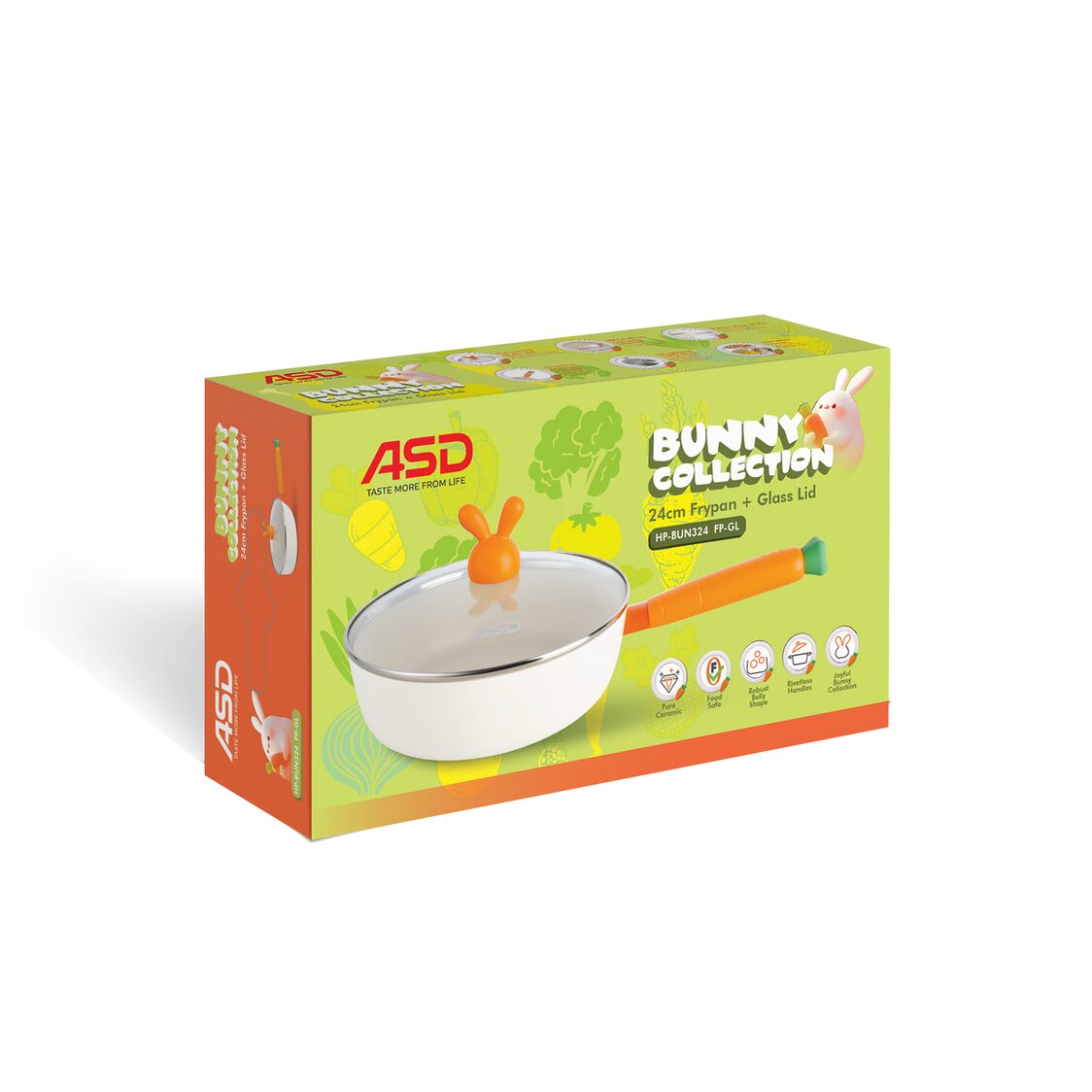 ASD Bunny Collection 24cm Induction Frying  Pan with Glass Lid (HP-BUN324FP-GL)