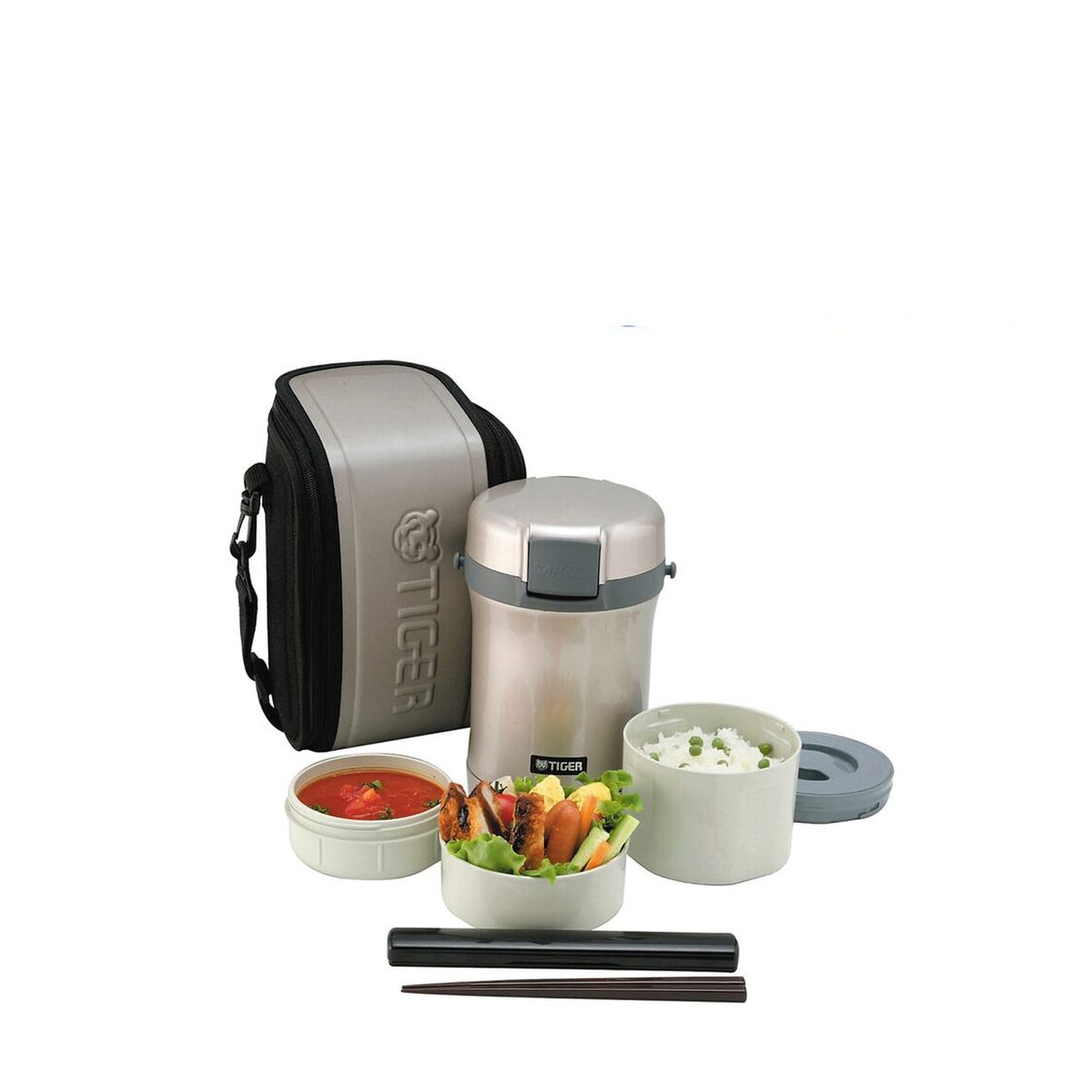 Tiger Vacuum Insulated Double Stainless Steel Lunch Box with Bag 3 Cups (LWU-B170)