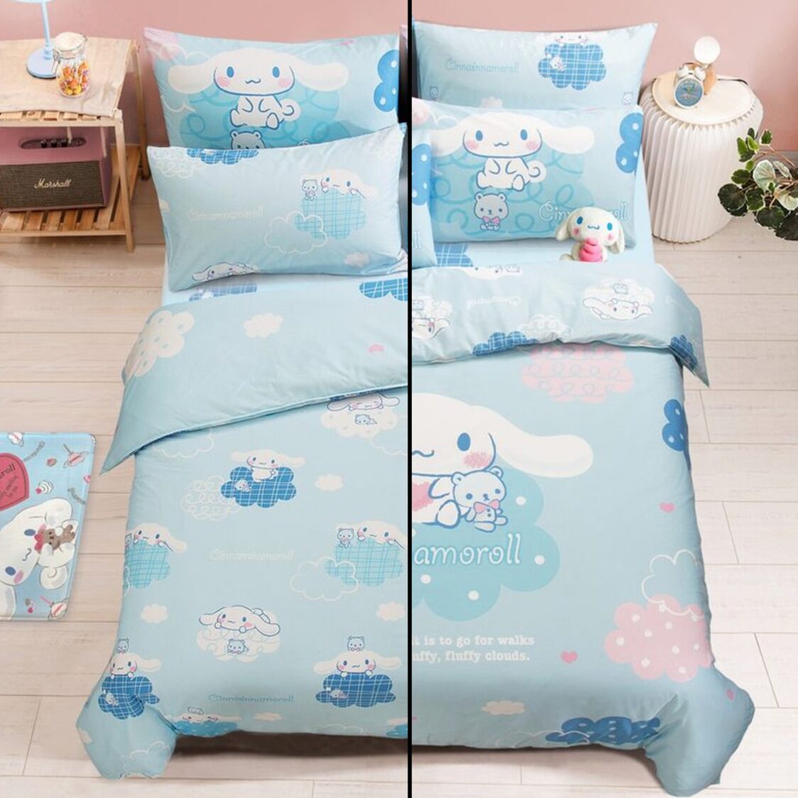 Sanrio Cinnamonroll 900TC 100% Cotton Sateen Quilt Cover Set Fluffy Cloud (Reversible)