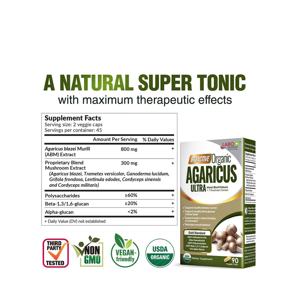 Labo Nutrition Bioactive Organic AGARICUS ULTRA 90 Veggie Caps Twin Pack