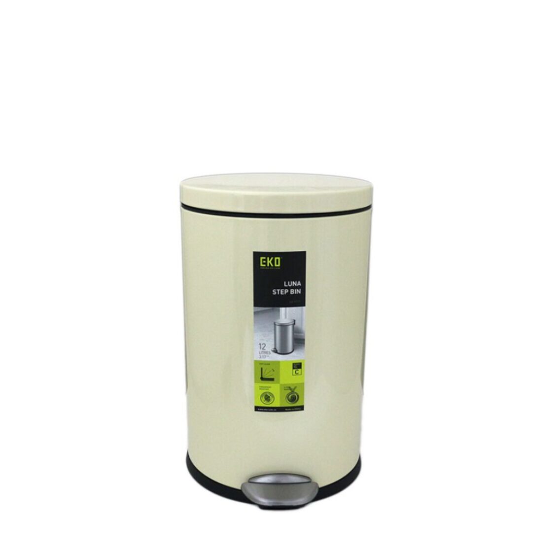 EKO Stainless Steel Step Bin With Soft Closing Lid 8L Cream Luna EK9219-8-CR