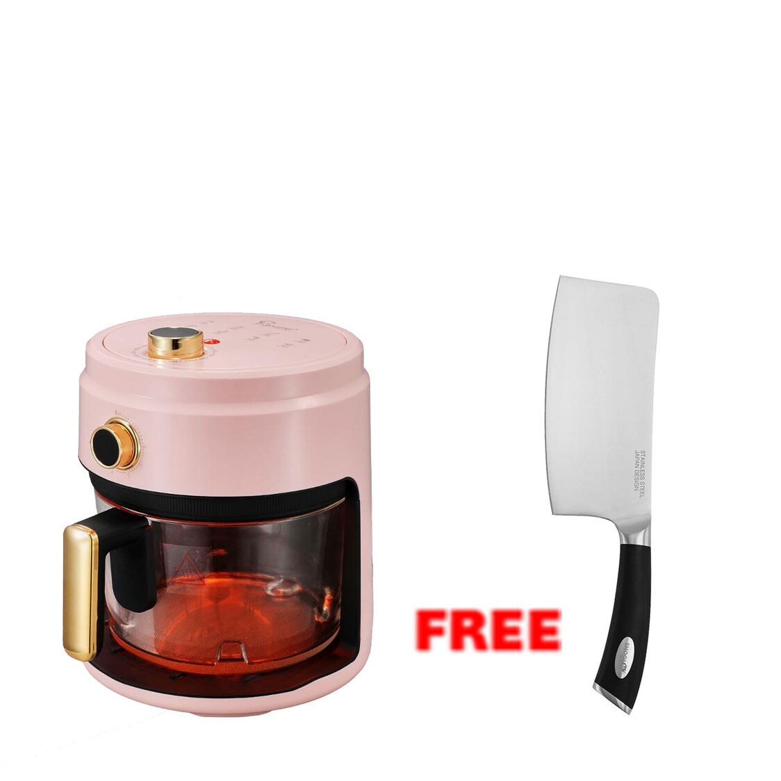 La Gourmet 4L Glass Air Fryer - Pink (LGELAF412836) + Free Shogun Cleaver 7Inch (Worth $69.90)