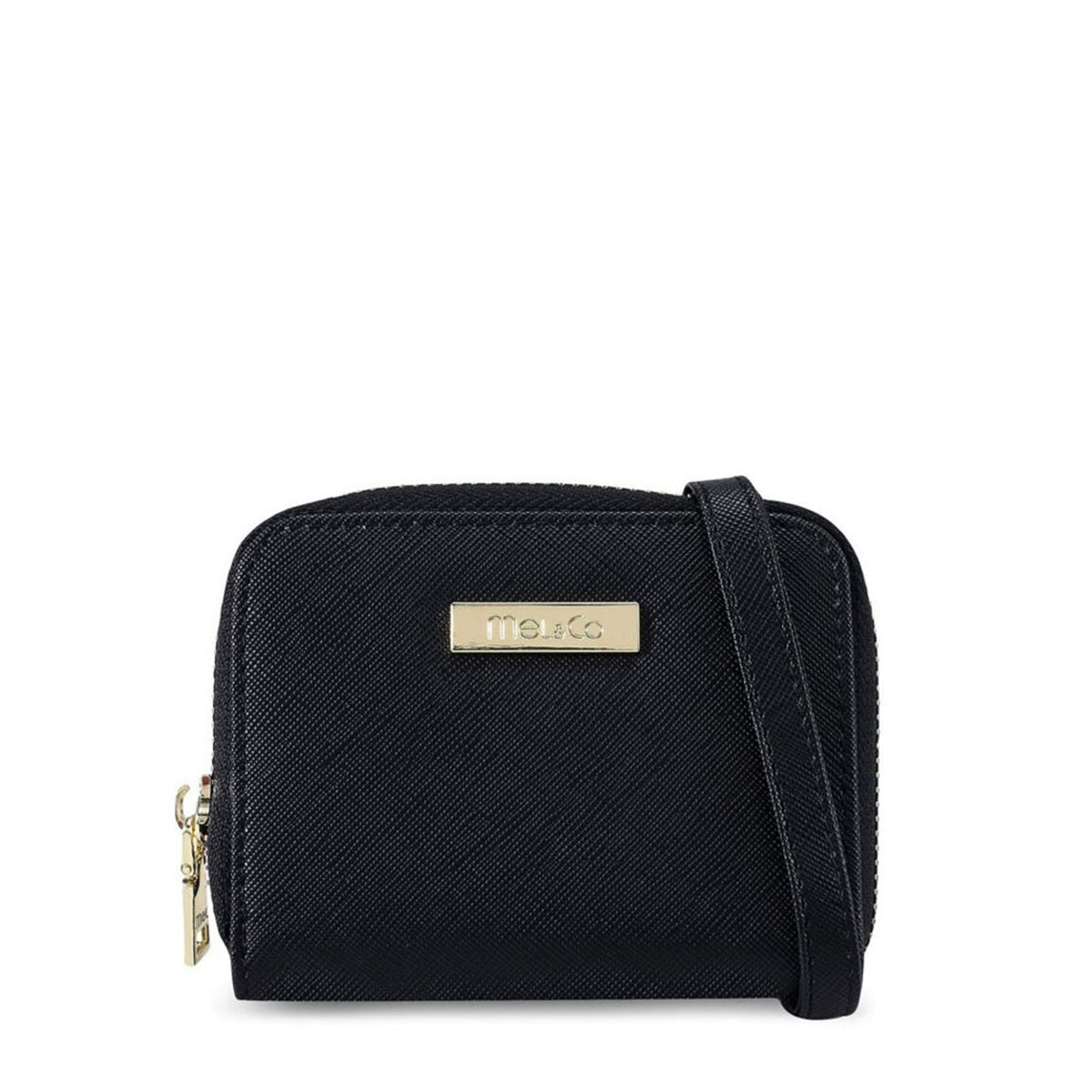 Mel&Co Saffiano Leatherette Zip-Around Card Holder With Lanyard