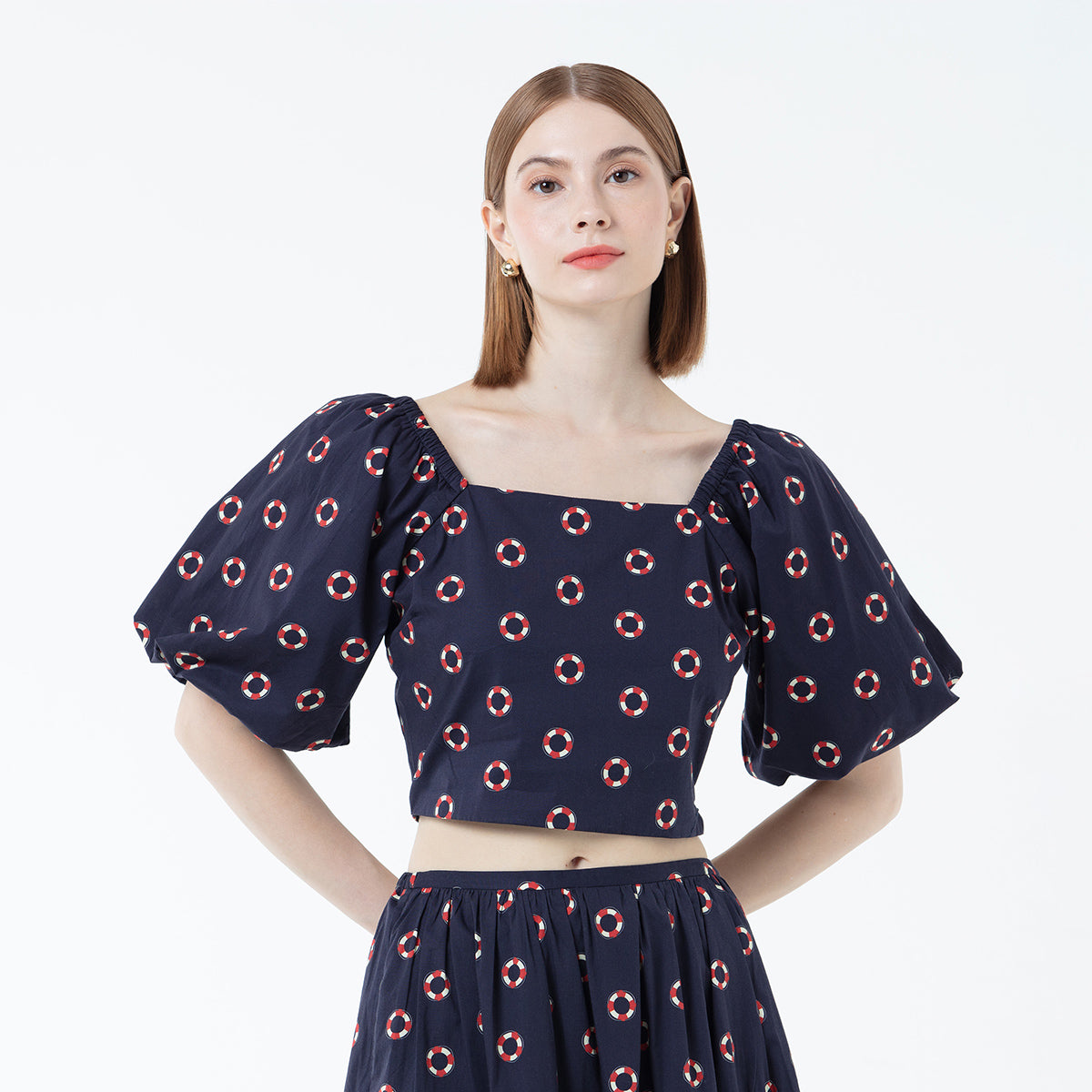 K/Woods Bloom Puff Sleeve Cropped Top - Printed