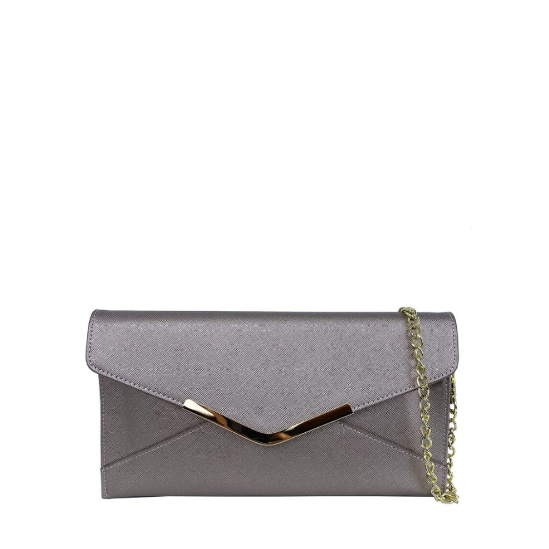 Mel&Co Saffiano Leatherette Envelope Clutch with Chain