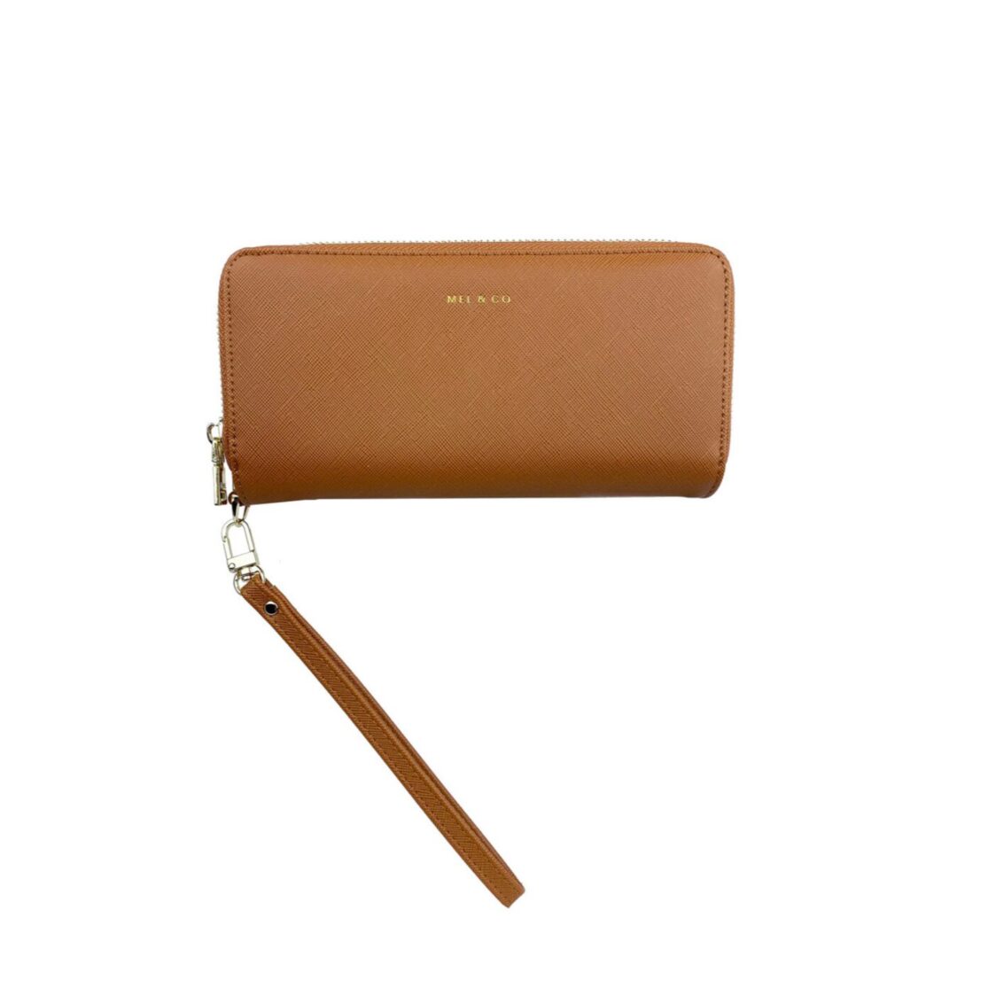 Mel&Co Saffiano-Effect Double Zip-Around Large Wallet With Wrist Strap