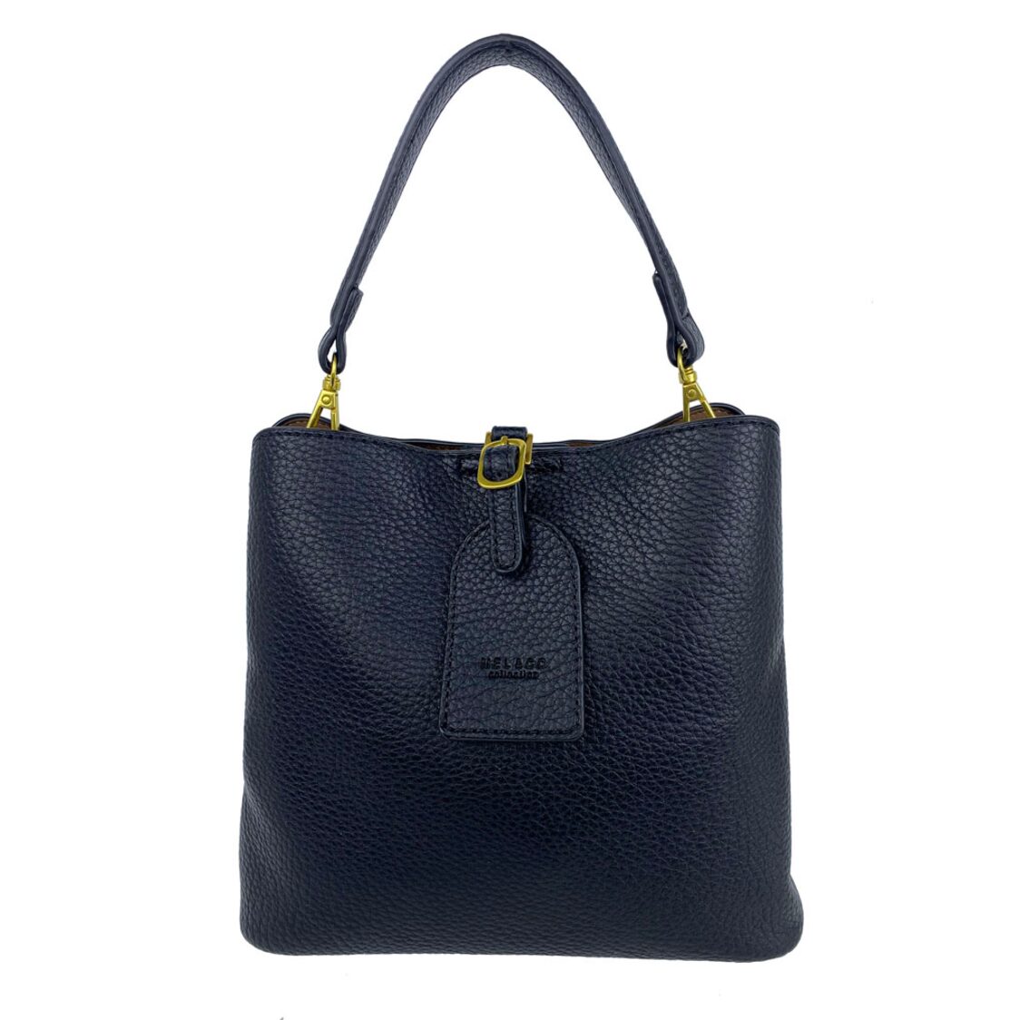 Mel&Co Pebbled Bucket Satchel With Decorative Tag