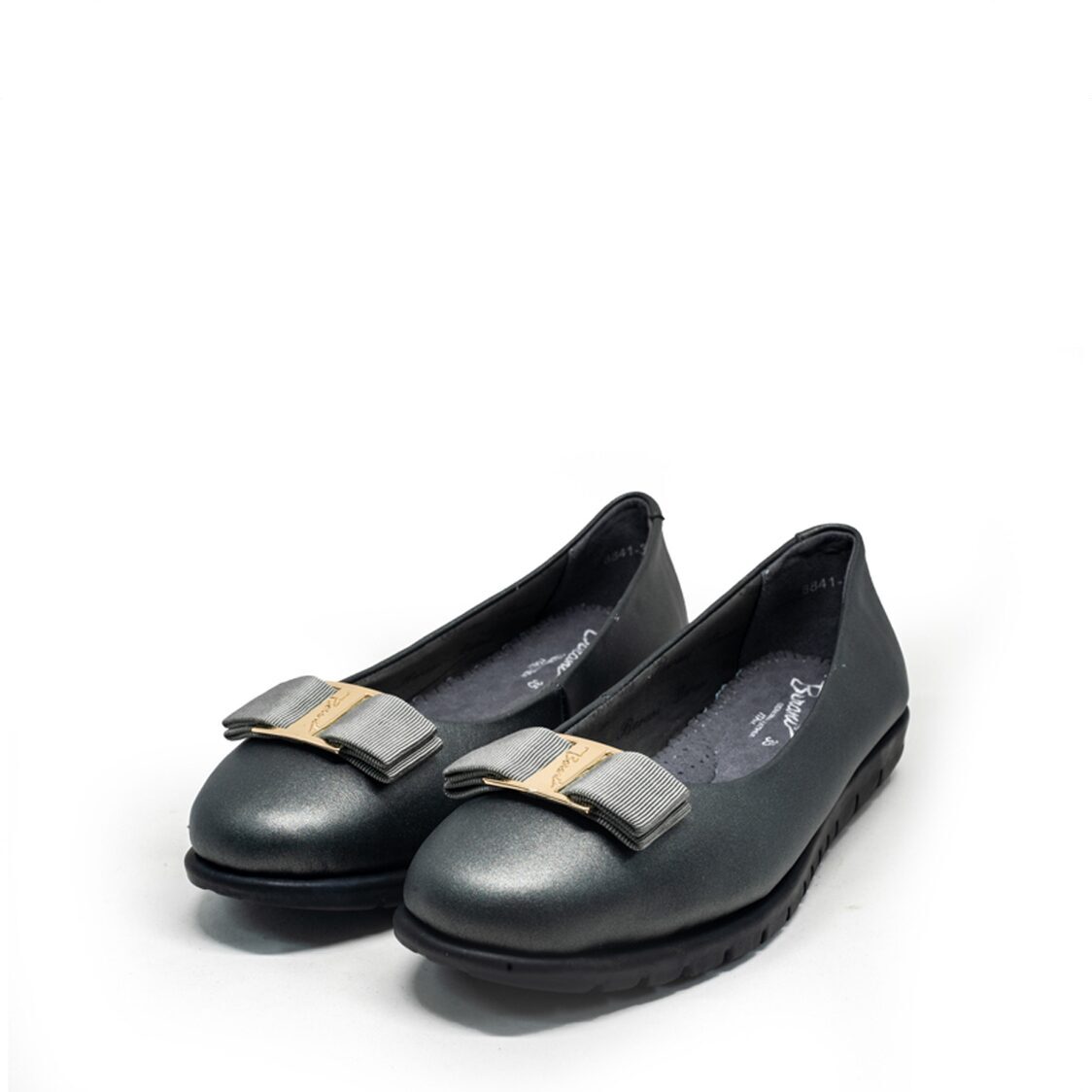 Barani 8841-33 Leather Pumps/Ballet Flats Gunmetal (With Fixed Buckle)
