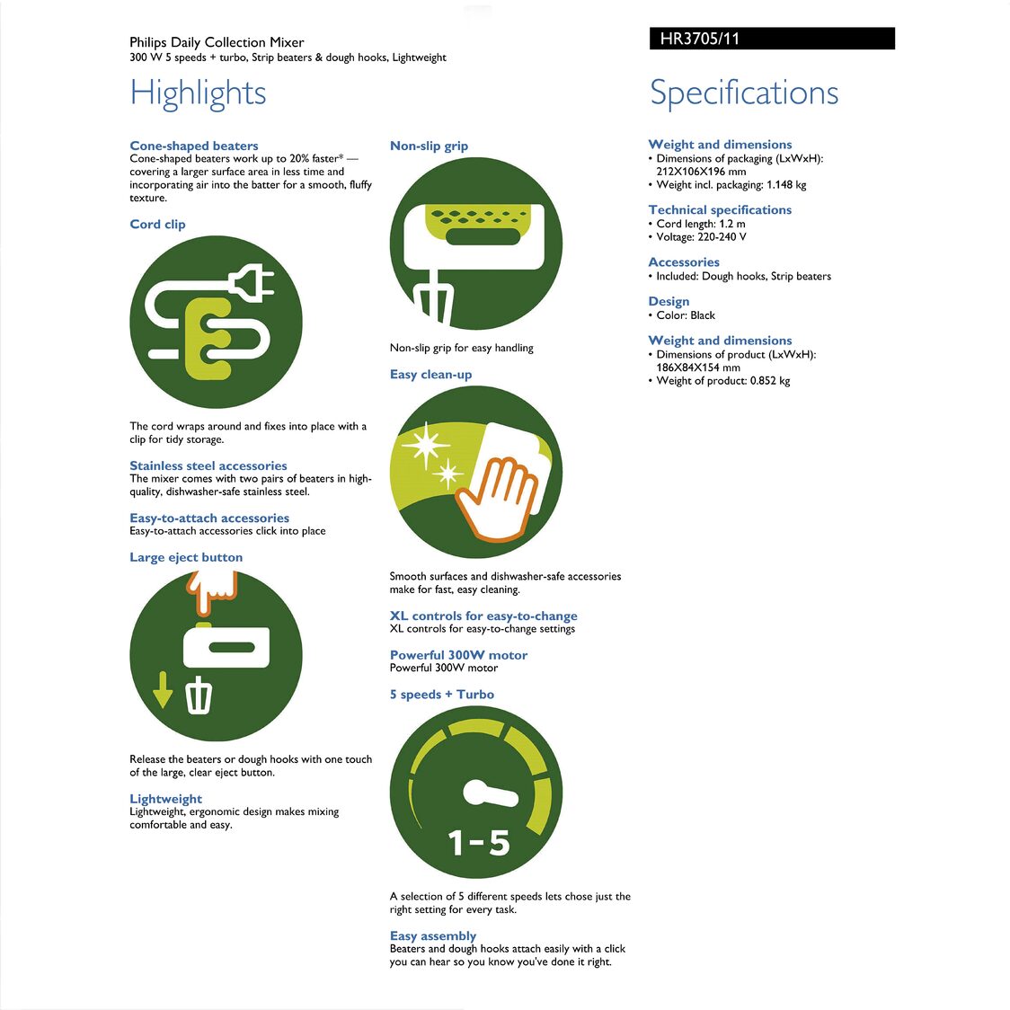 Philips Daily Collection Mixer 300W (HR3705/11)