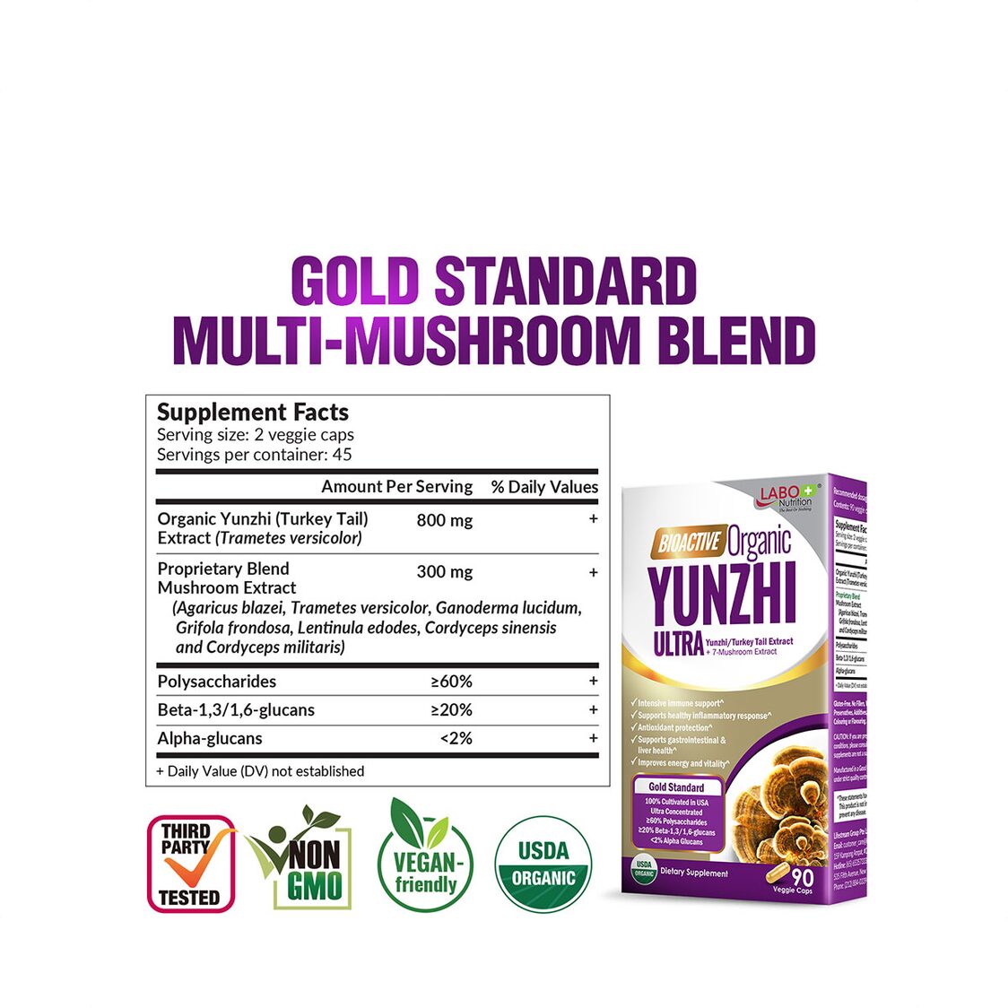 Labo Nutrition Bioactive Organic YUNZHI ULTRA 90 Veggie Caps Twin Pack