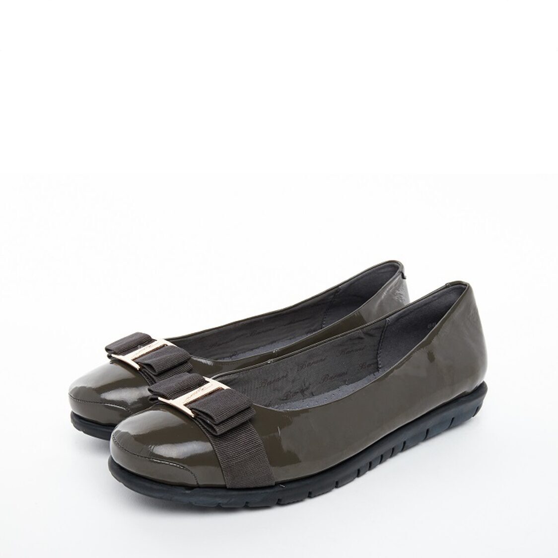 Barani 8841-199 Leather Pumps/Ballet Flats Grey Patent (With Fixed Buckle)