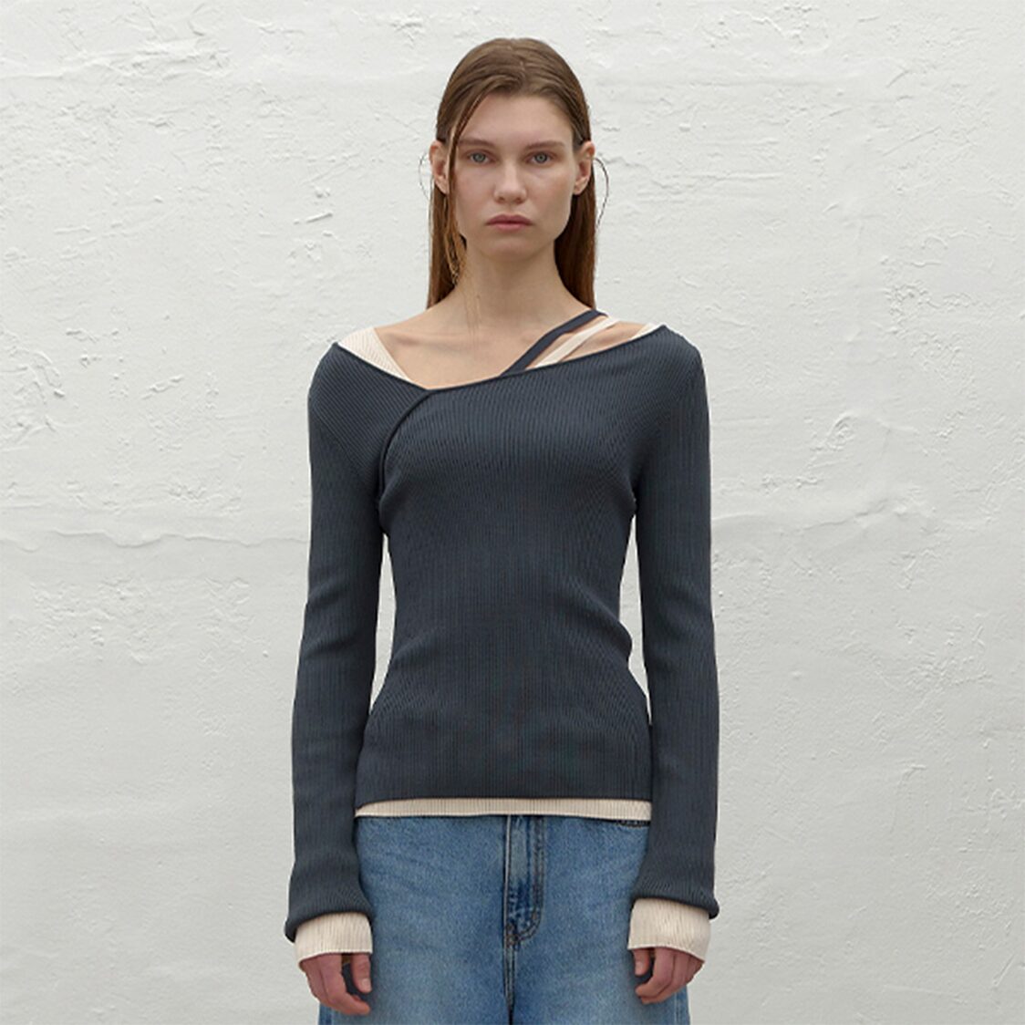 Atelier Nain Unbalanced Neck Strap Knit - Charcoal Grey - Metro Singapore Departmental Store - Celebrating 69 Years in SG