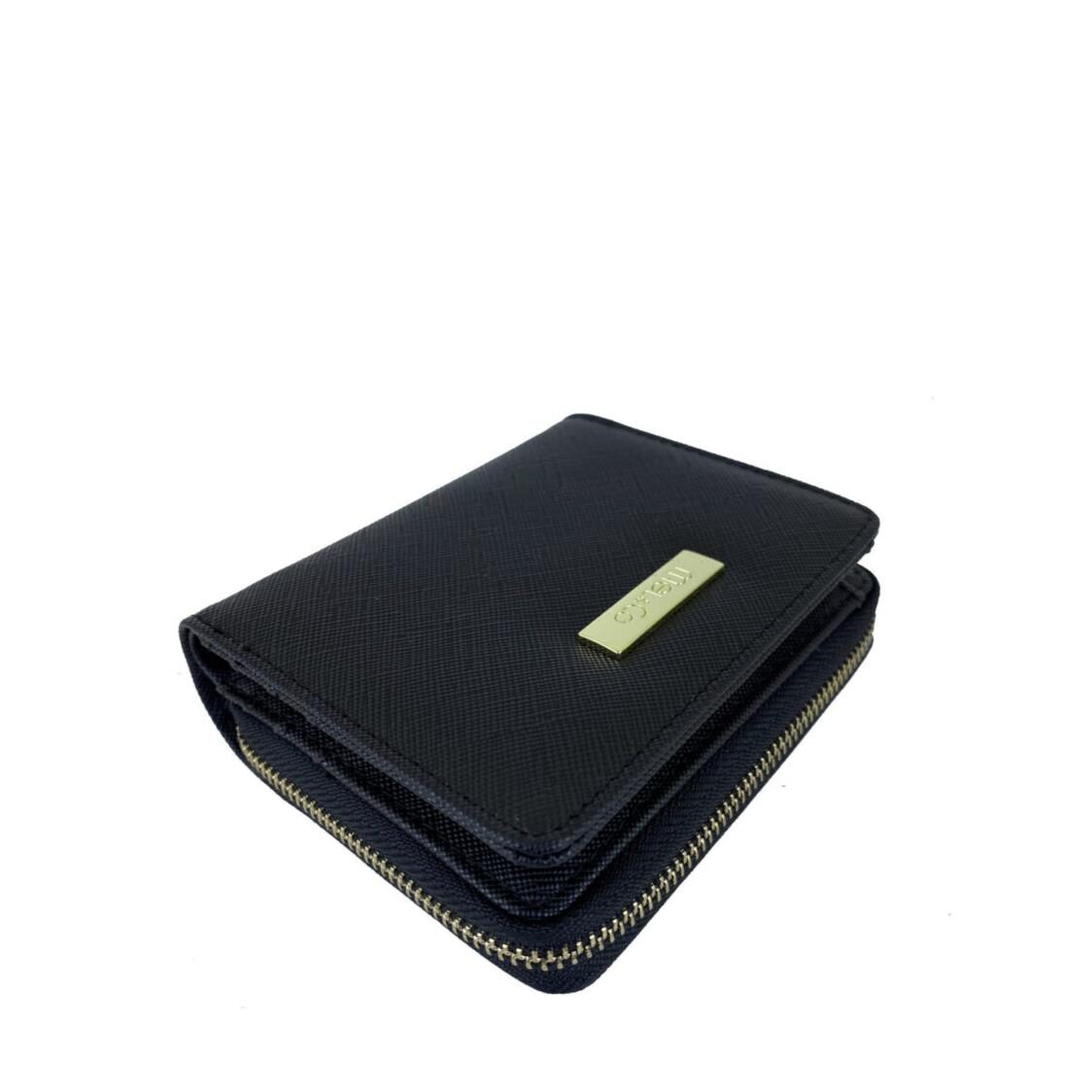 Mel&Co Saffiano Leatherette Bifold Zip Coin Card Wallet